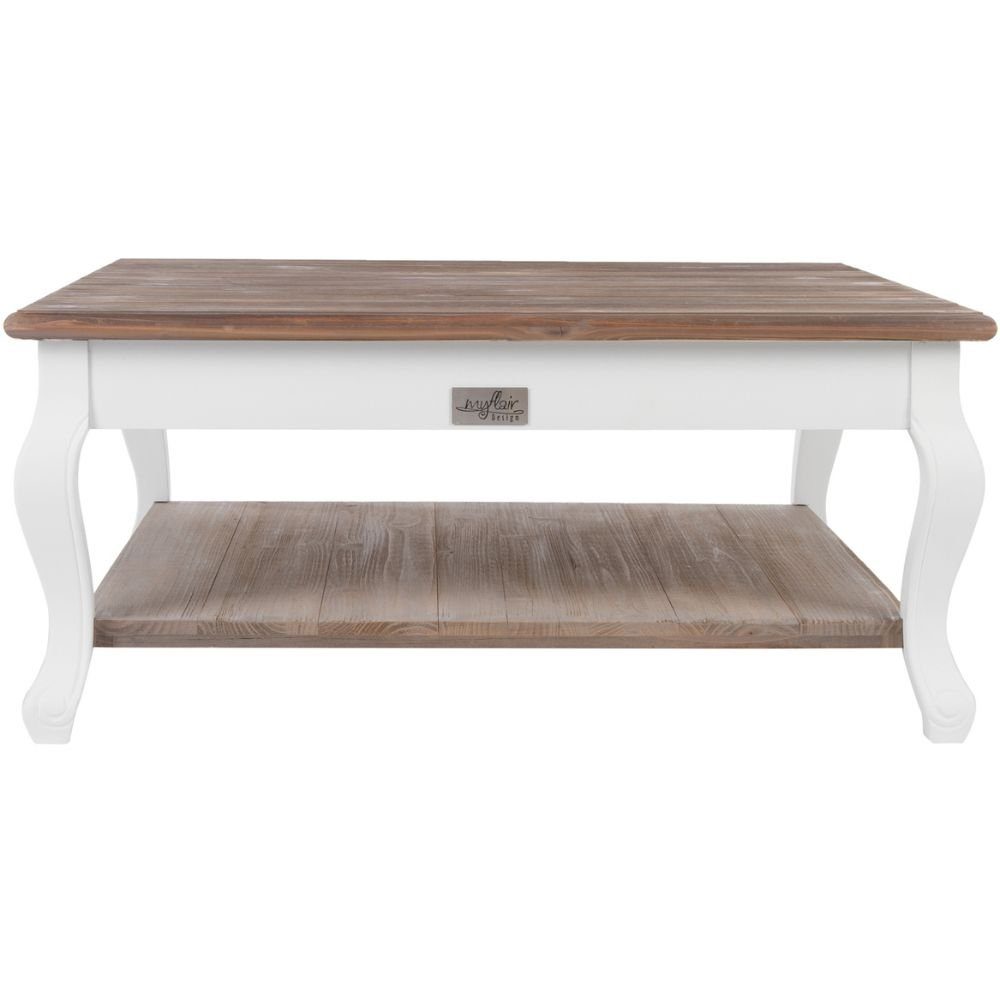 LebensWohnArt Couchtisch Landhaus Couchtisch mit Ablage ADRIA weiss-braun 80cm