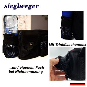 Siegberger Bauchtasche Hüfttasche Gürteltasche 6 Fächer mit Reißverschluss wasserabweisend, Handyfach Flaschennetz HT-Nylon schwarz