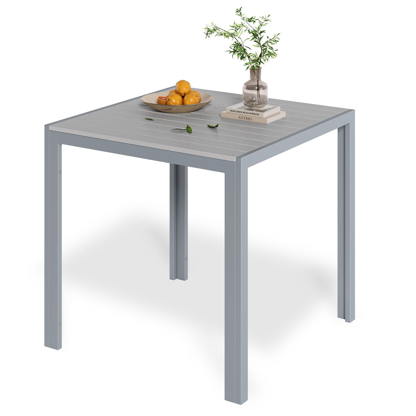 TLGREEN Gartentisch Aluminiumrahmen Quadratisch (75x75cm WPC Balkontisch Wetterfest, Quadratisch Terrassentisch, 1 Tisch), Esstisch Outdoor, Hitze- und Wetterbeständig, rutschfest-schwarz