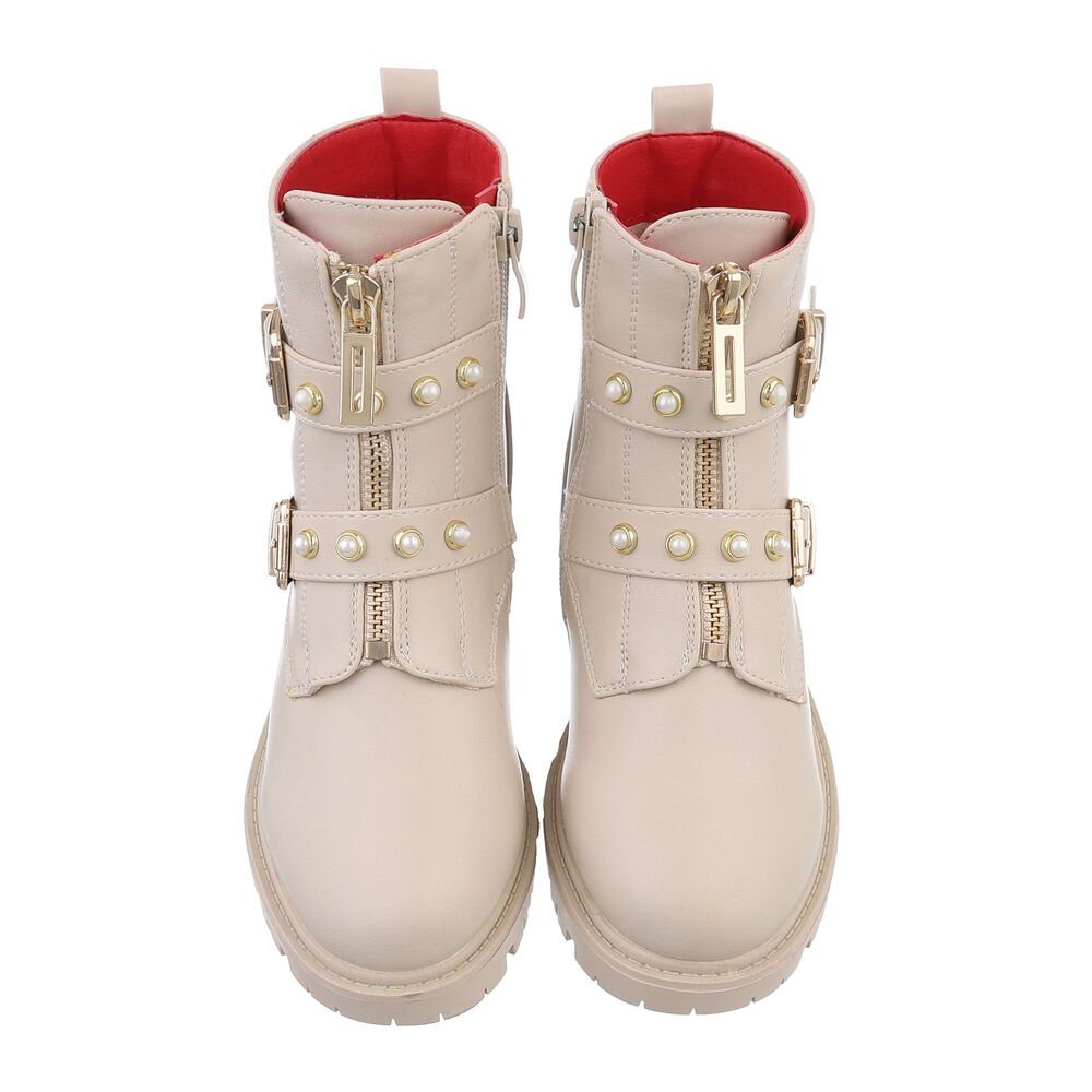 Ital-Design Kinder Biker Stiefelette (84351929) Blockabsatz Stiefeletten in Beige