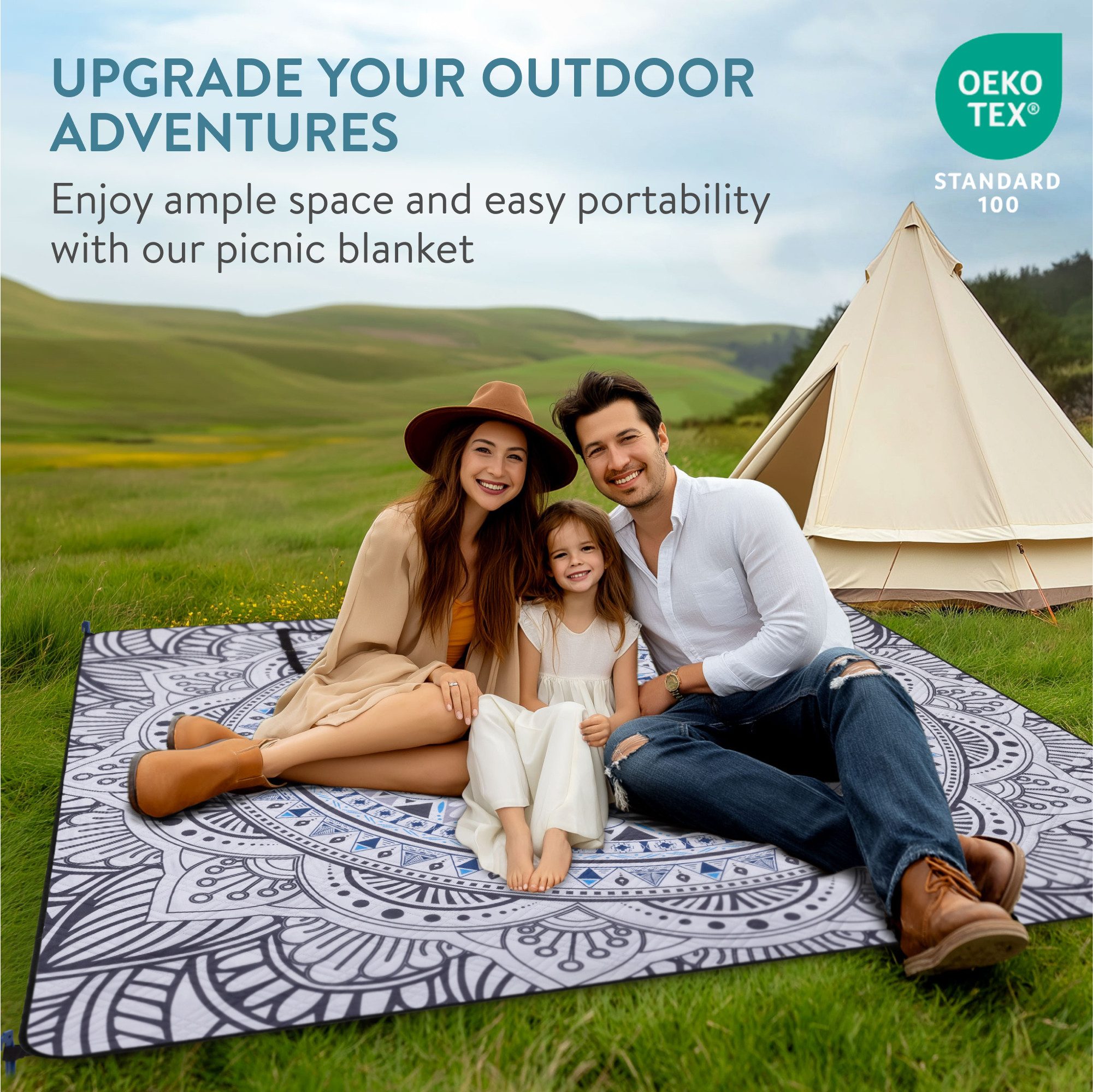 JEMIDI Outdoorteppich Picknickdecke 200x200 - Picknickdecke günstig online kaufen