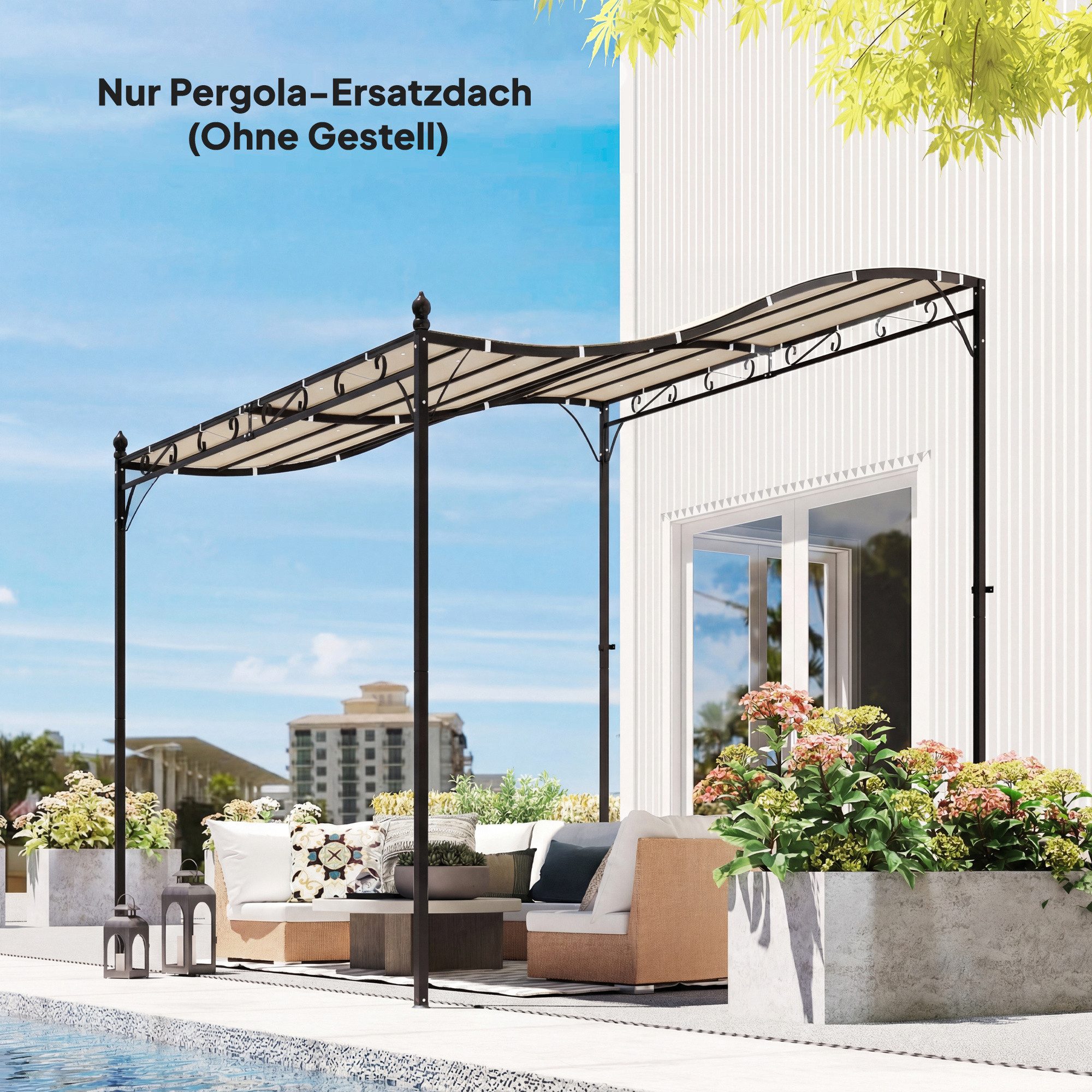 Outsunny Pavillon-Ersatzdach Ersatzdach, 180 g/m², 298 x 293 cm (Ersatzdach für Pergola, Sonnensegel für Terrassenüberdachung), für 3 x 3 m Pavillon, Cremeweiß
