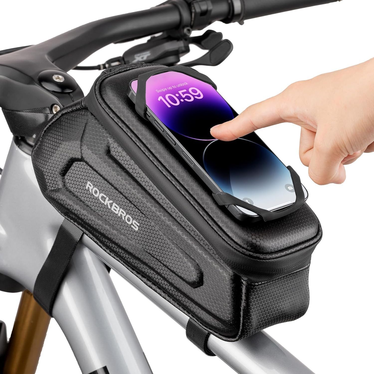 ROCKBROS Rahmentasche Handytasche Fahrrad-Oberrohrtasche, 360° drehbarer Handyhalter, wasserdicht, großes Fassungsvermögen