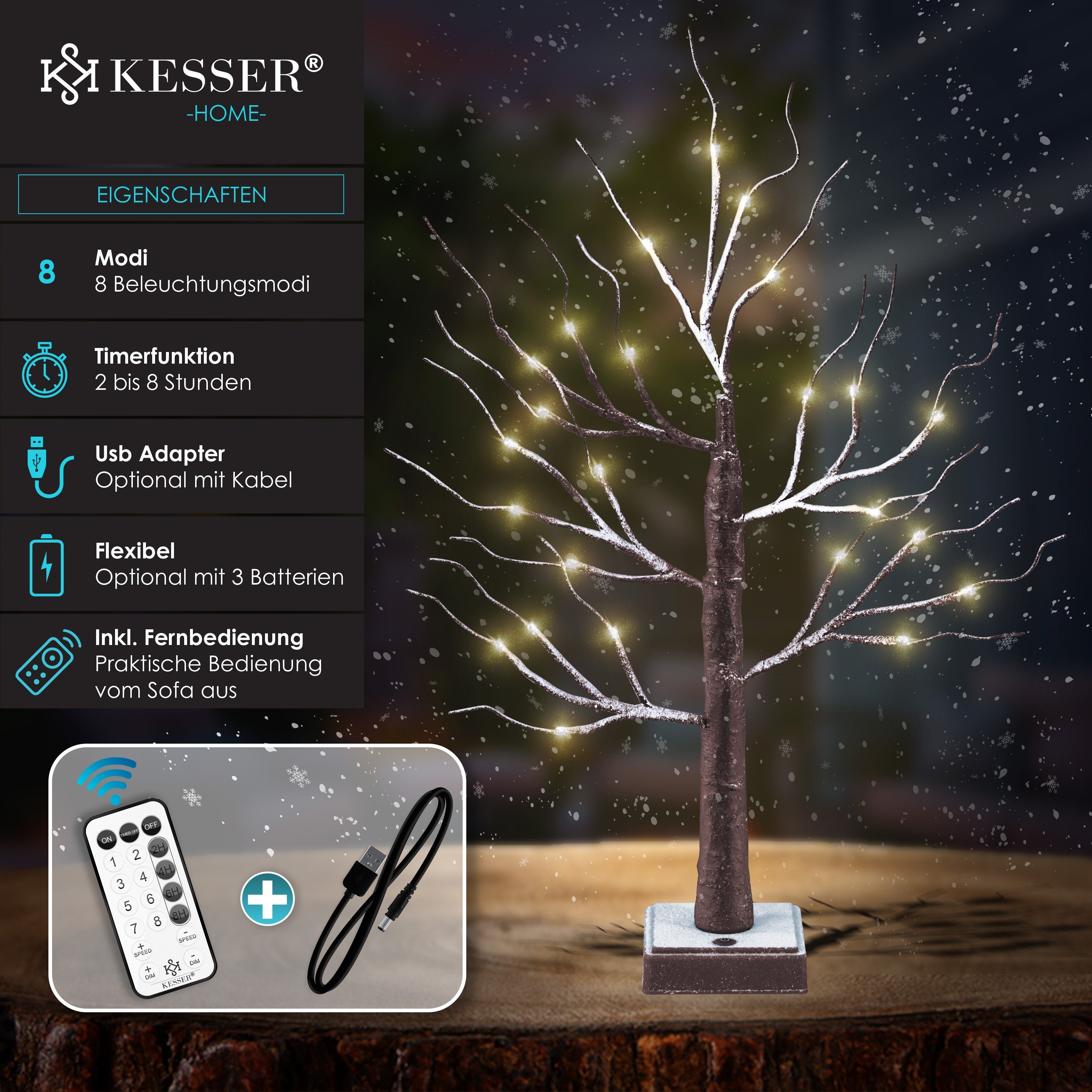 Fernbedienung Mit Modus LED Timer Weihnachtsfigur, Birkenbaum KESSER braun Lichterbaum 60cm