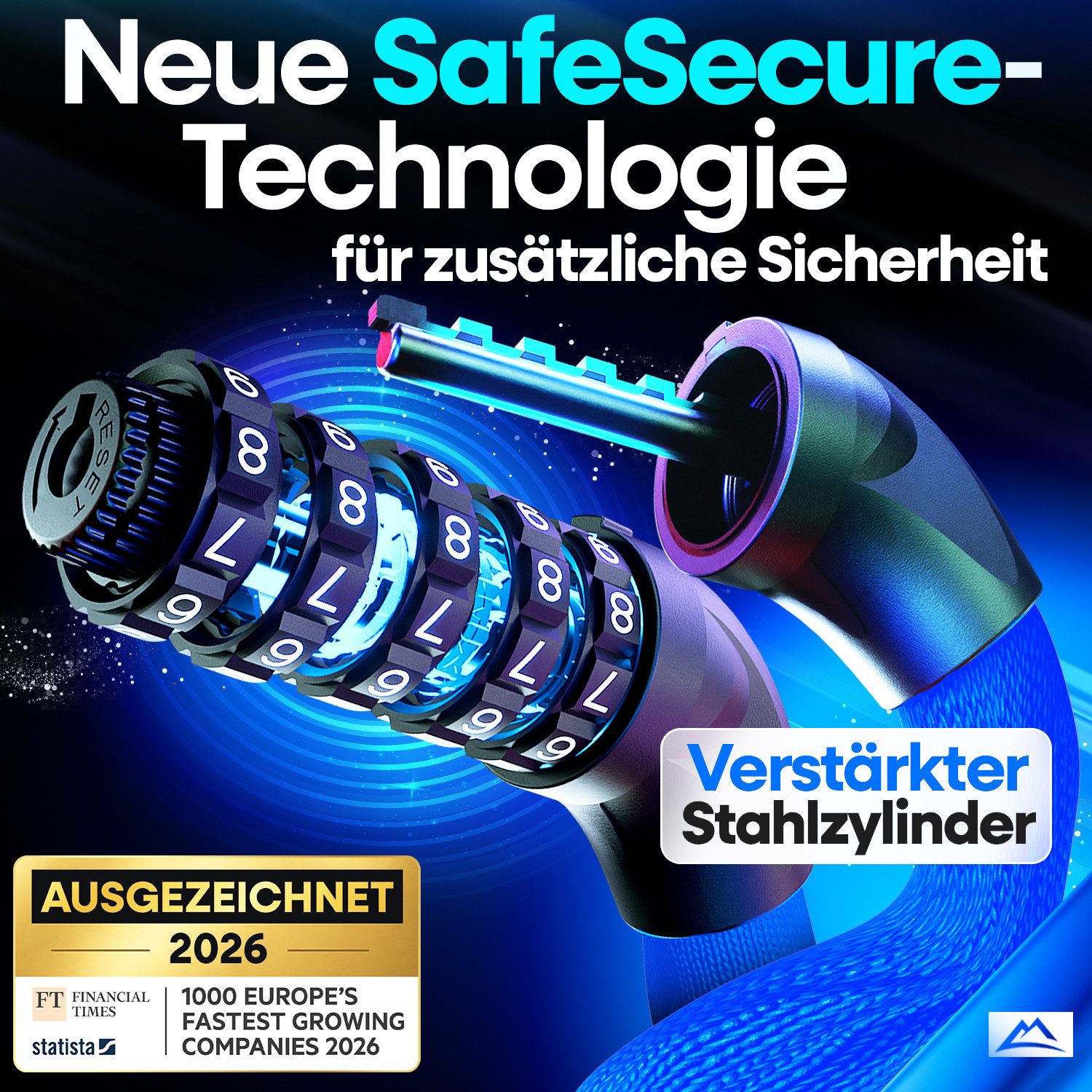 Nextcover Kettenschloss NEXTCOVER® Fahrradschloss LockOne mit Zahlencode oder Schlüssel