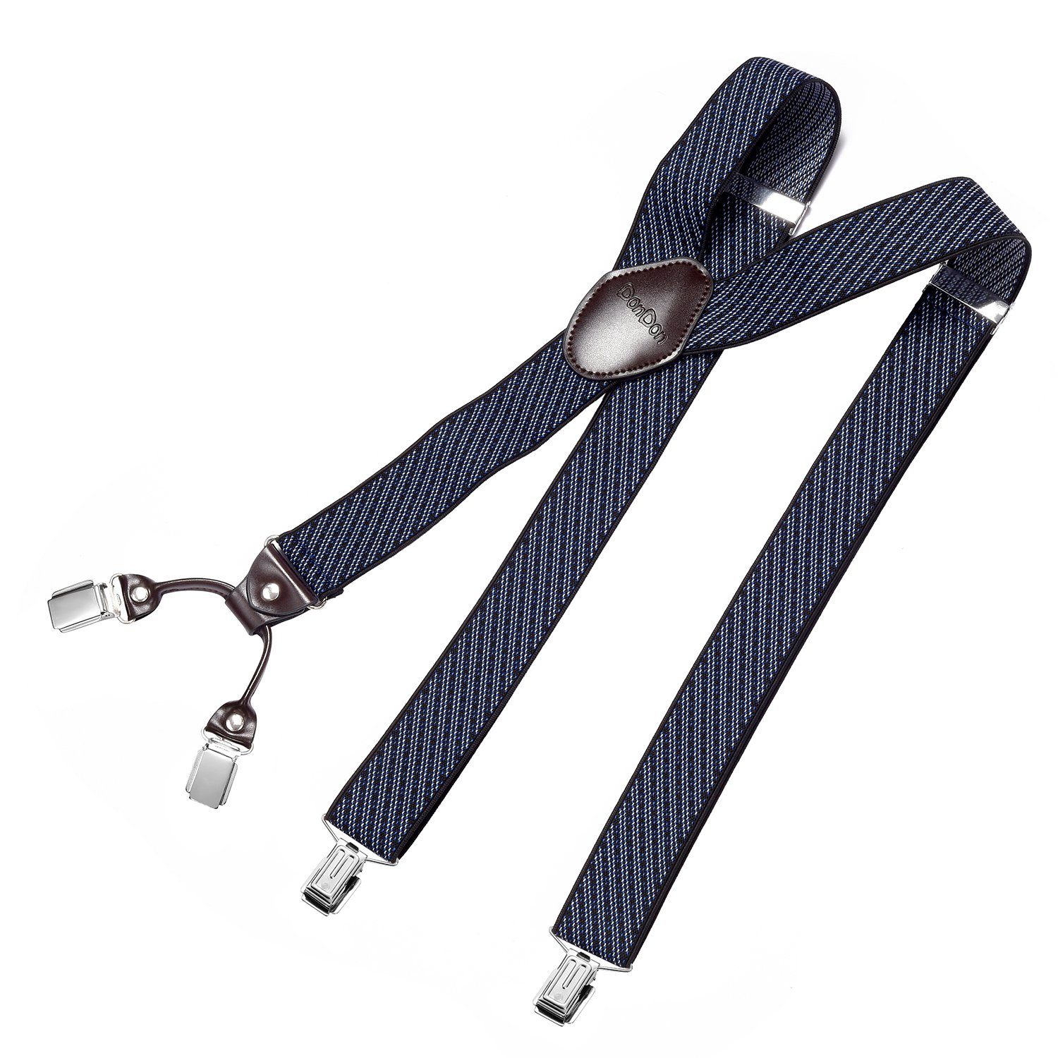 DonDon Подтяжки für Herren 3,5 cm breit 4 Clips mit braunem Leder längenverstellbar (1-St) Y-Form, verstellbar mit Clipverschluß, elastisch