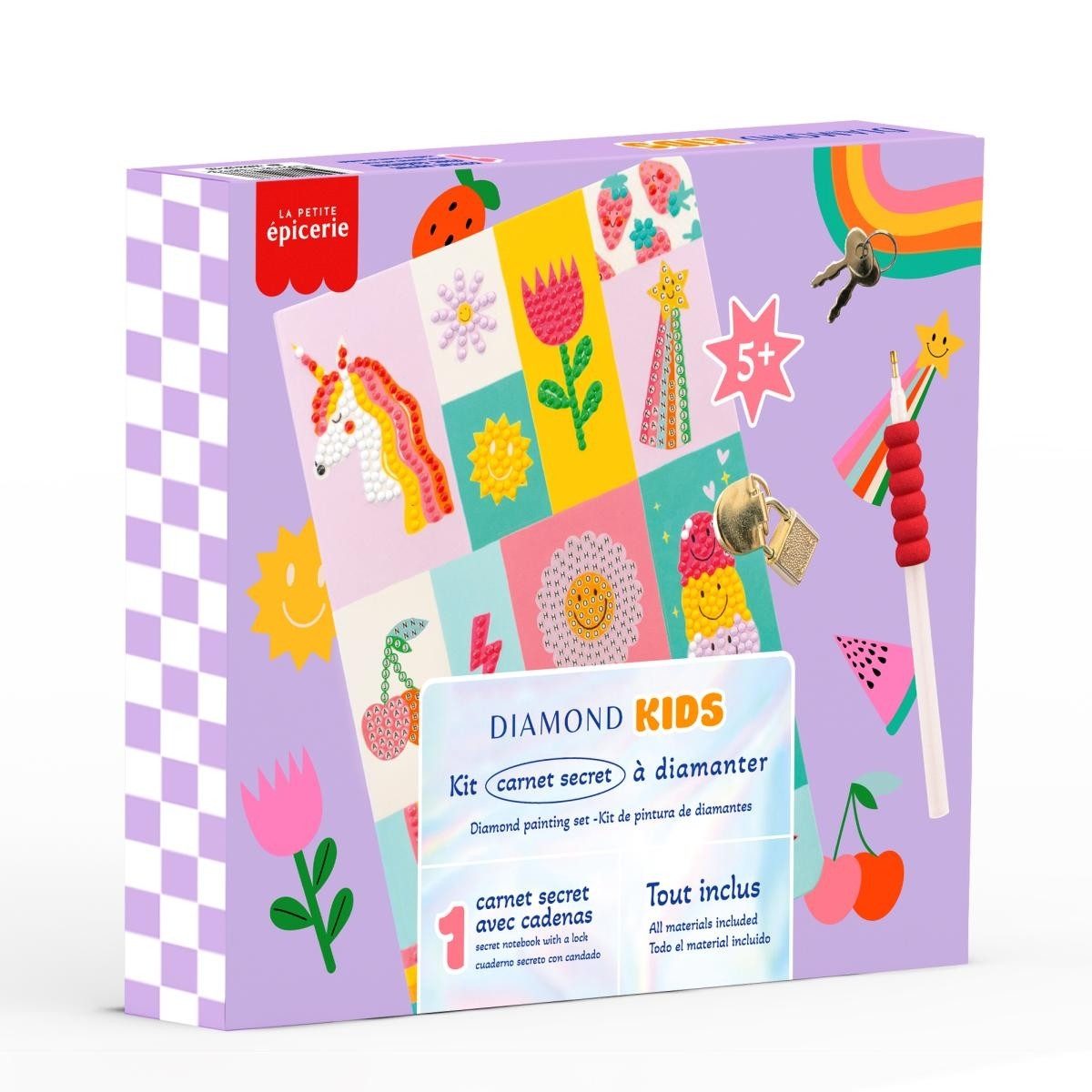 La Petite Epicerie Kreativset Diamond Painting Tagebuch Set Kinder ab 5 mit Schloss & Steinen