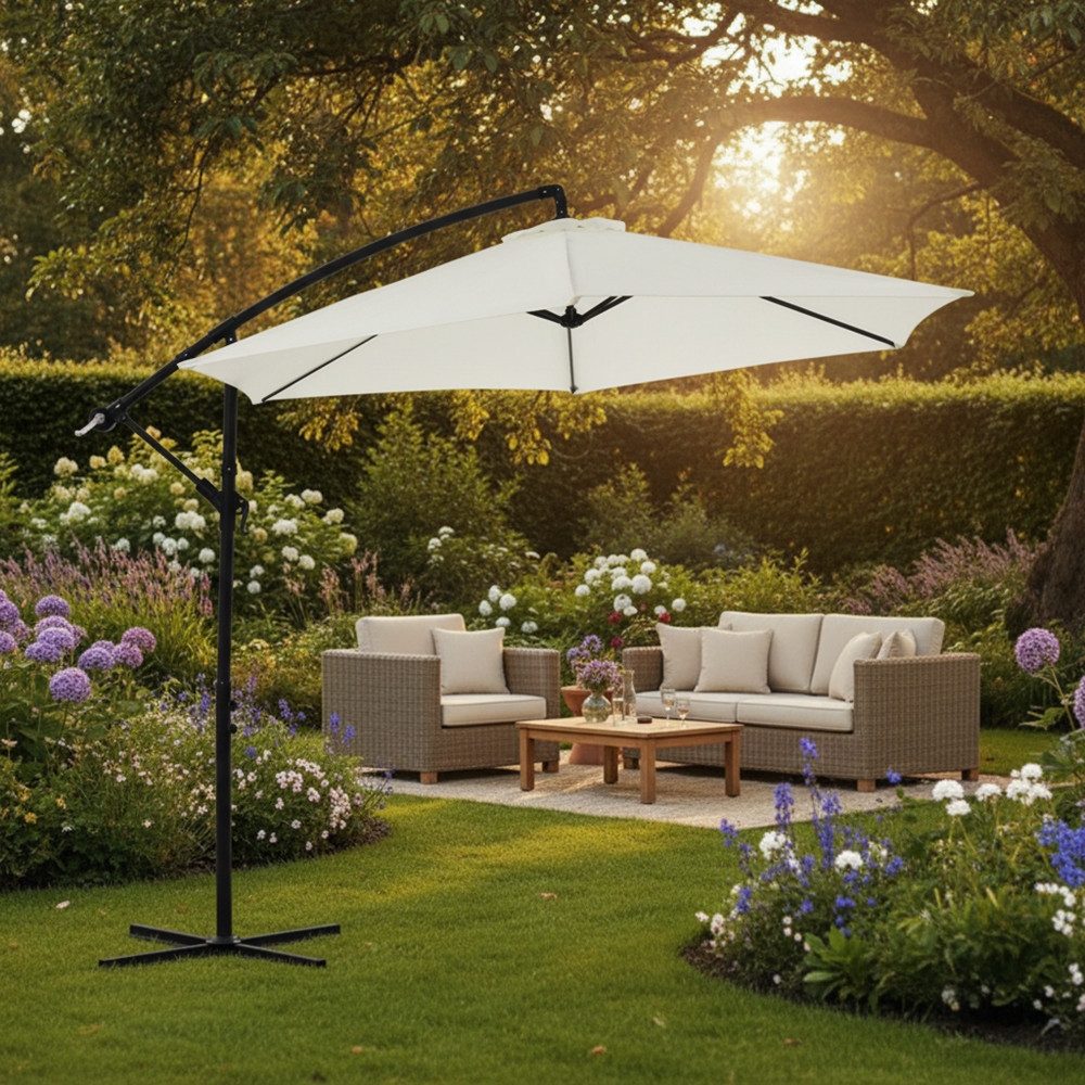 Mucola Ampelschirm Sonnenschirm Kurbelschirm Ø 300 Ampelschirm LED Gartenschirm Kurbel, LxB: 350,00x300 cm, Kein Set, Einzelartikel, mit integrierter LED-Beleuchtung (je nach Modell) und seitlichem Mast