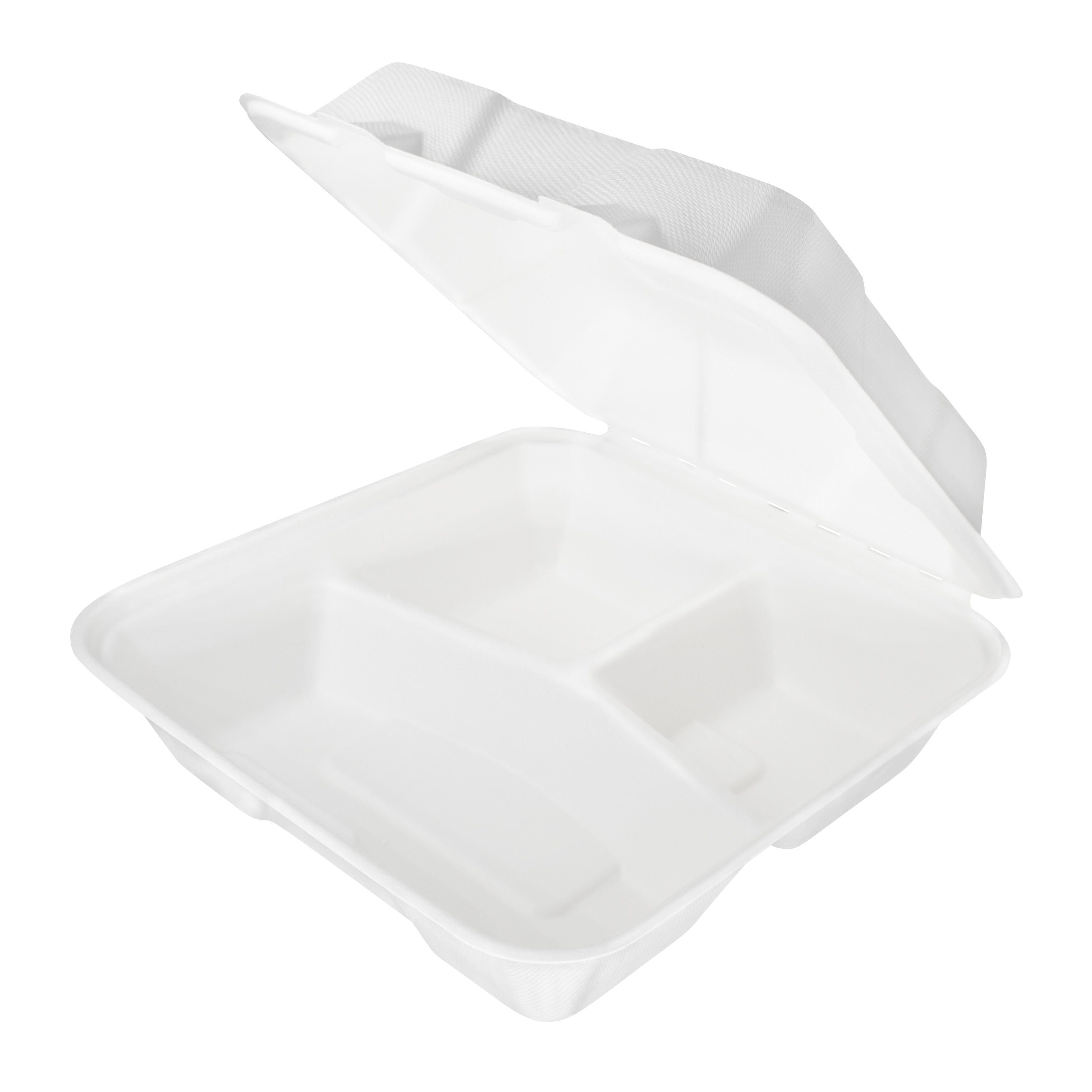 wisefood Lunchbox Zuckerrohr Clamshell 3 Fach - 220x200x85mm Bagasse, Bagasse, (1-tlg) | Lunchboxen