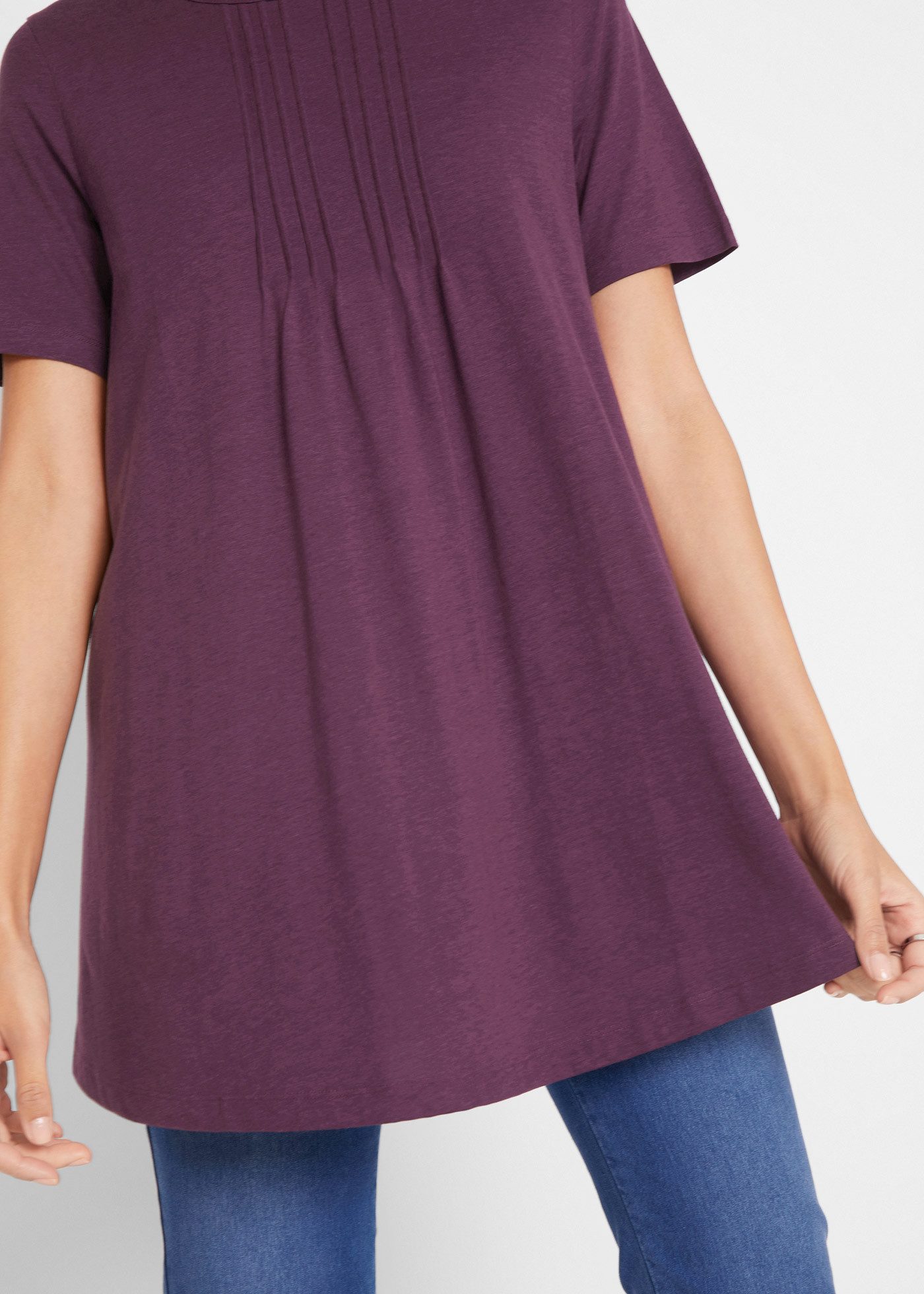 bonprix T-Shirt dezente A-Linie, Kurzarm, aus Baumwolle und Viskose