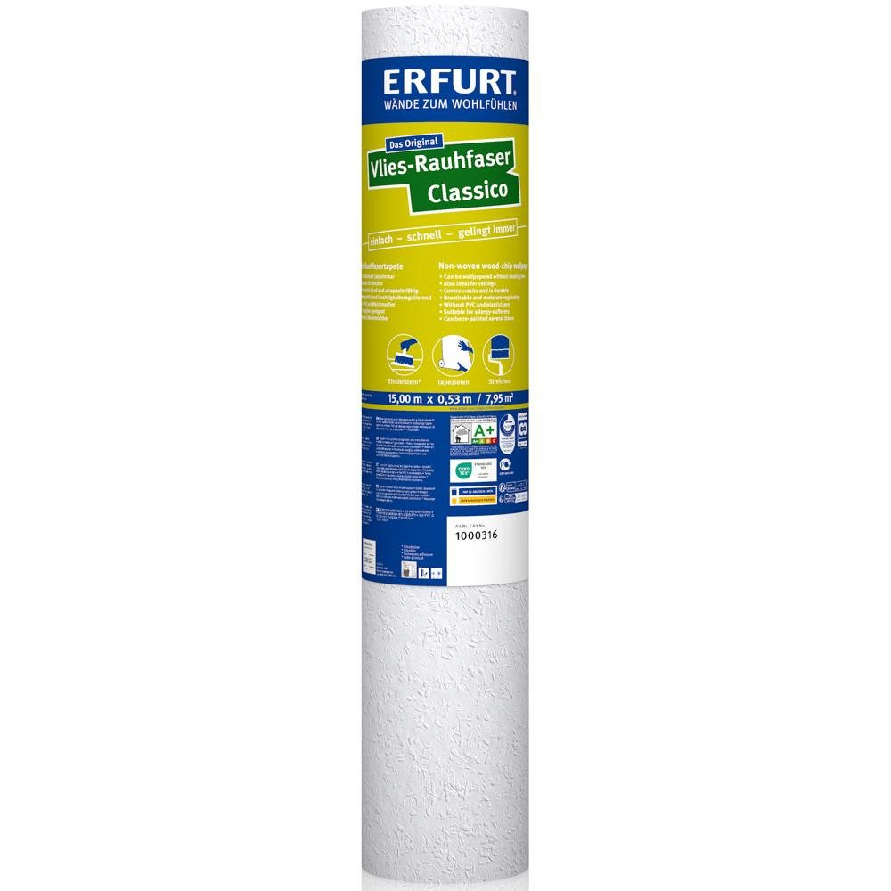 ERFURT Vliestapete Rauhfaser CLASSICO, weiß, 15 m x 0,53 m - 1 Rolle