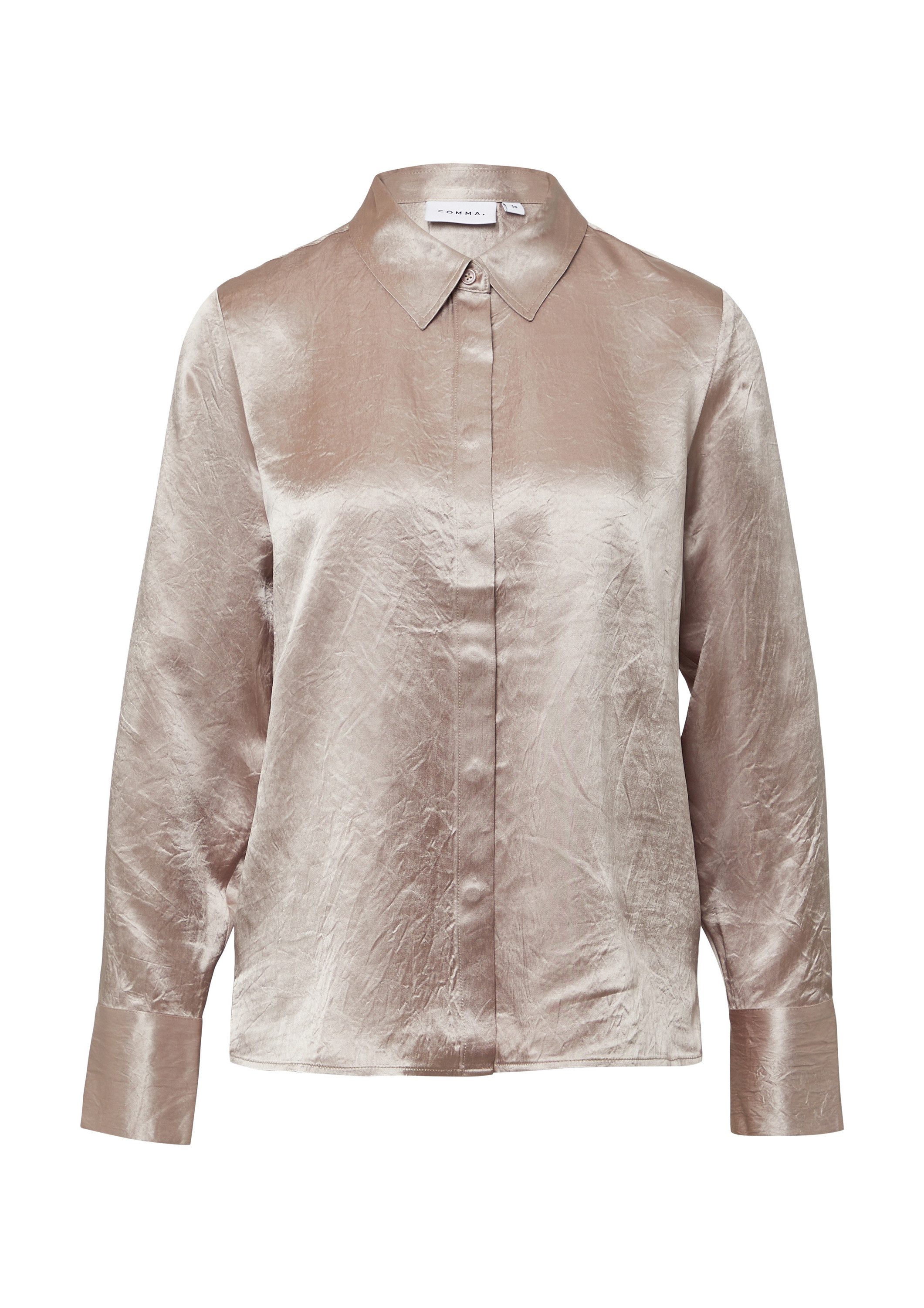 comma Langarmbluse Bluse Hemdbluse aus crinkled Satin mit Zierknöpfen günstig online kaufen