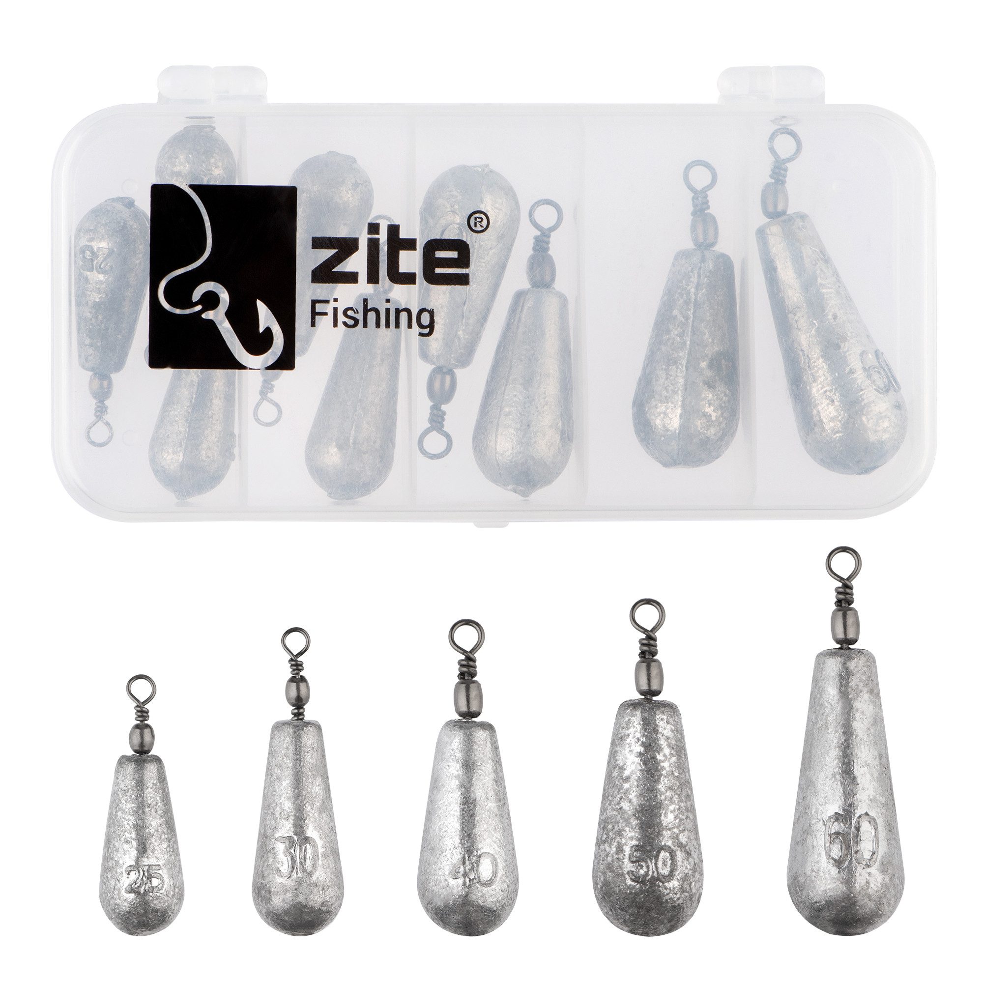 Zite Birnenblei 14tlg. Set Grundblei 25g-60g Tropfenblei Angeln Süß- & Salzwasser