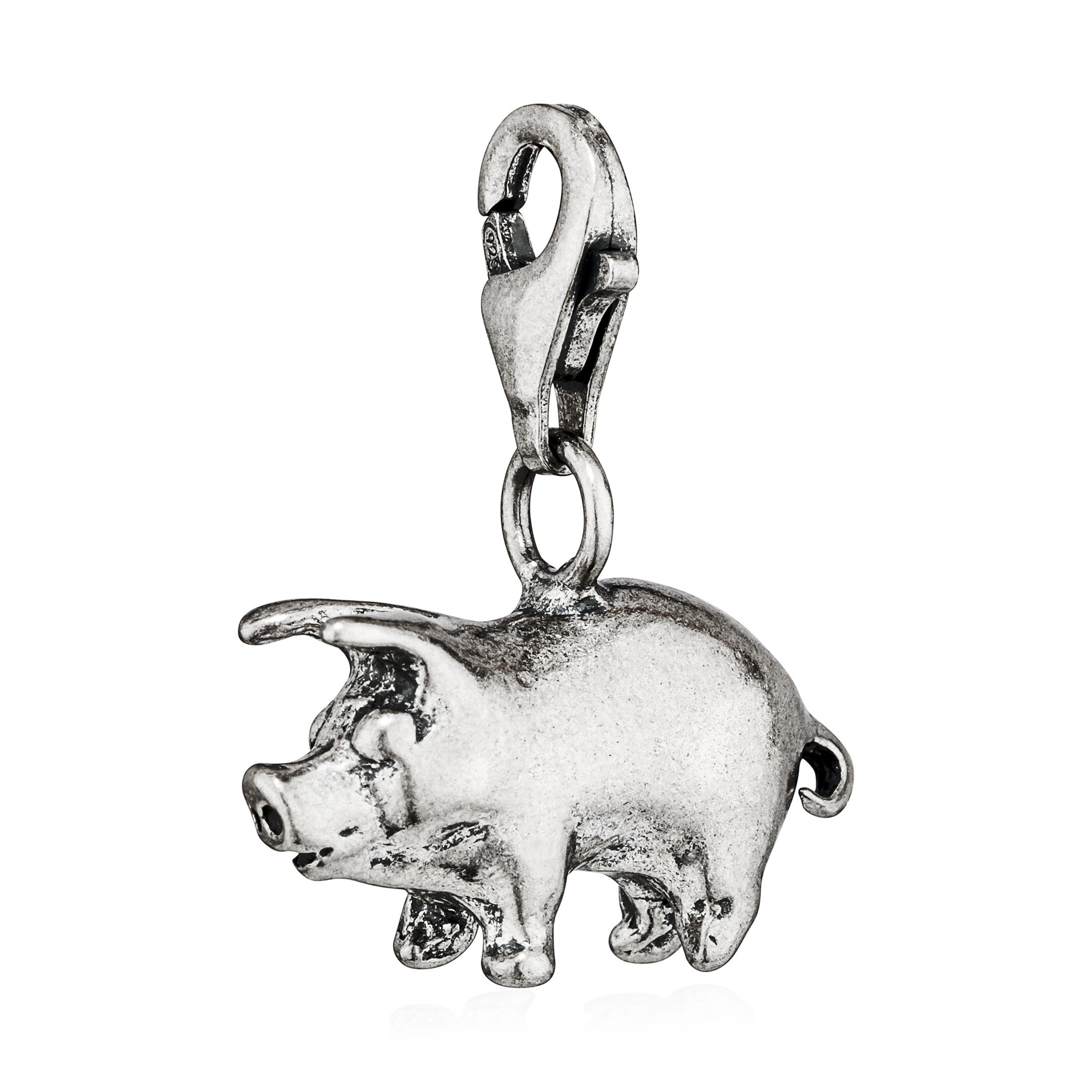 NKlaus Kettenanhänger Charm-Anhänger Schweinchen 925 Silber antik 14x17mm Silberanhänger Amu