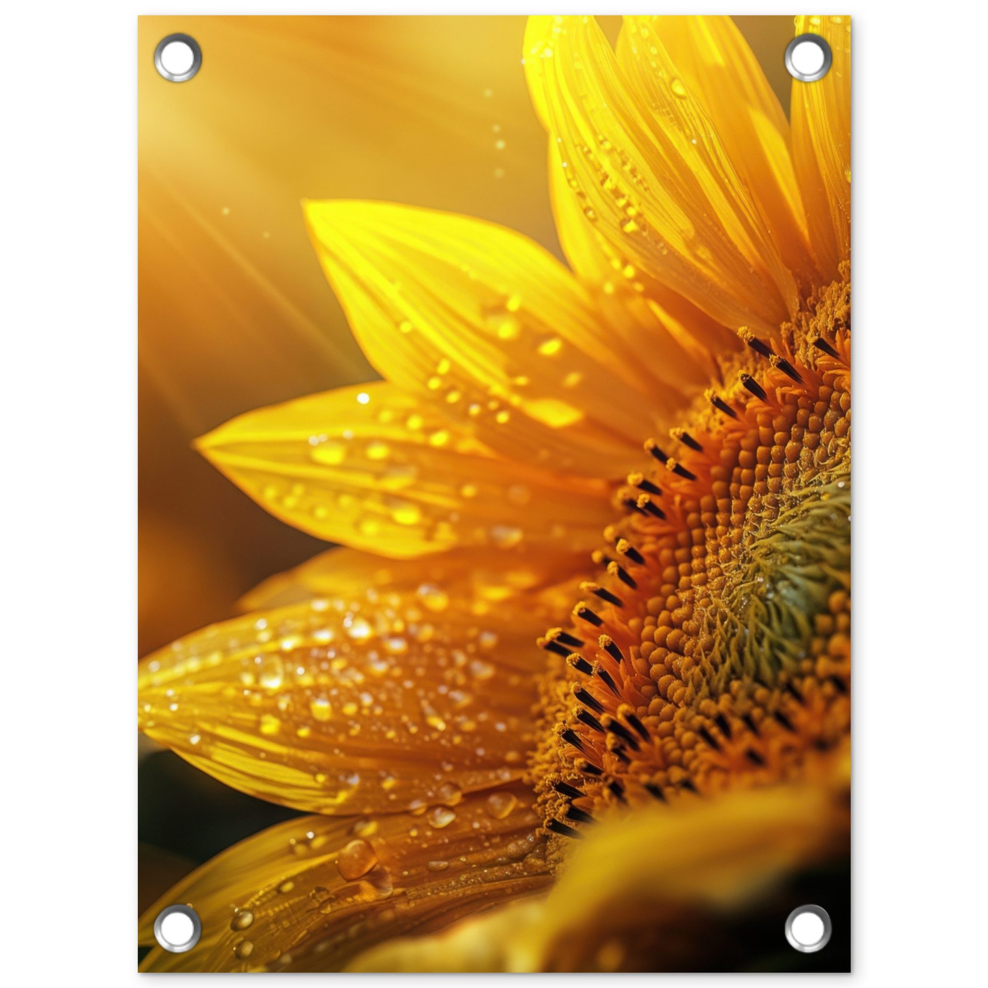 OnlyWow Poster für Garten Sonnenblume - Tautropfen - Gelb - Sonnenlicht, Gartenposter, Outdoor Bilder, Gartendeko für draußen, 30x40 cm