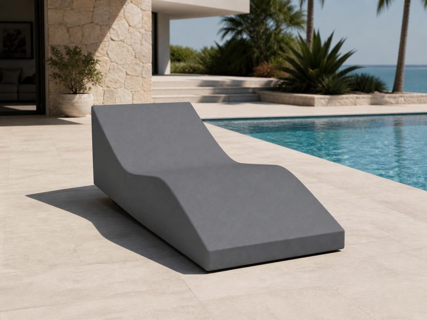 JVmoebel Recamiere Liegestuhl Schwimmbecken grau geräumig weich bequem modern, Made in Europa