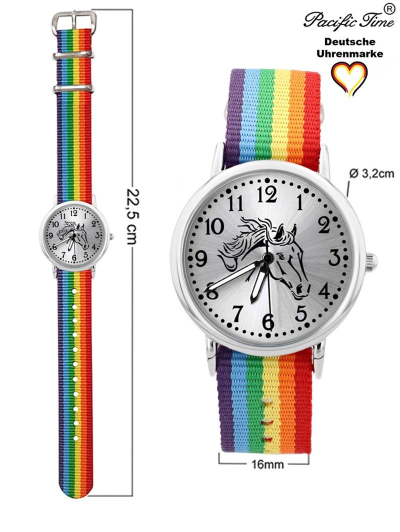 Pacific Time Quarzuhr Kinder Design Regenbogen und Versand schwarz Armbanduhr Match Gratis Pferd - Mix Wechselarmband