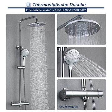 HOMELODY Duschsystem Brausegarnitur Duschset mit Thermostat Duschset mit 9 Zoll Brausekopf, 2 Strahlart(en), Mit Handbrause,Thermostat-Kern (40°C), Messing
