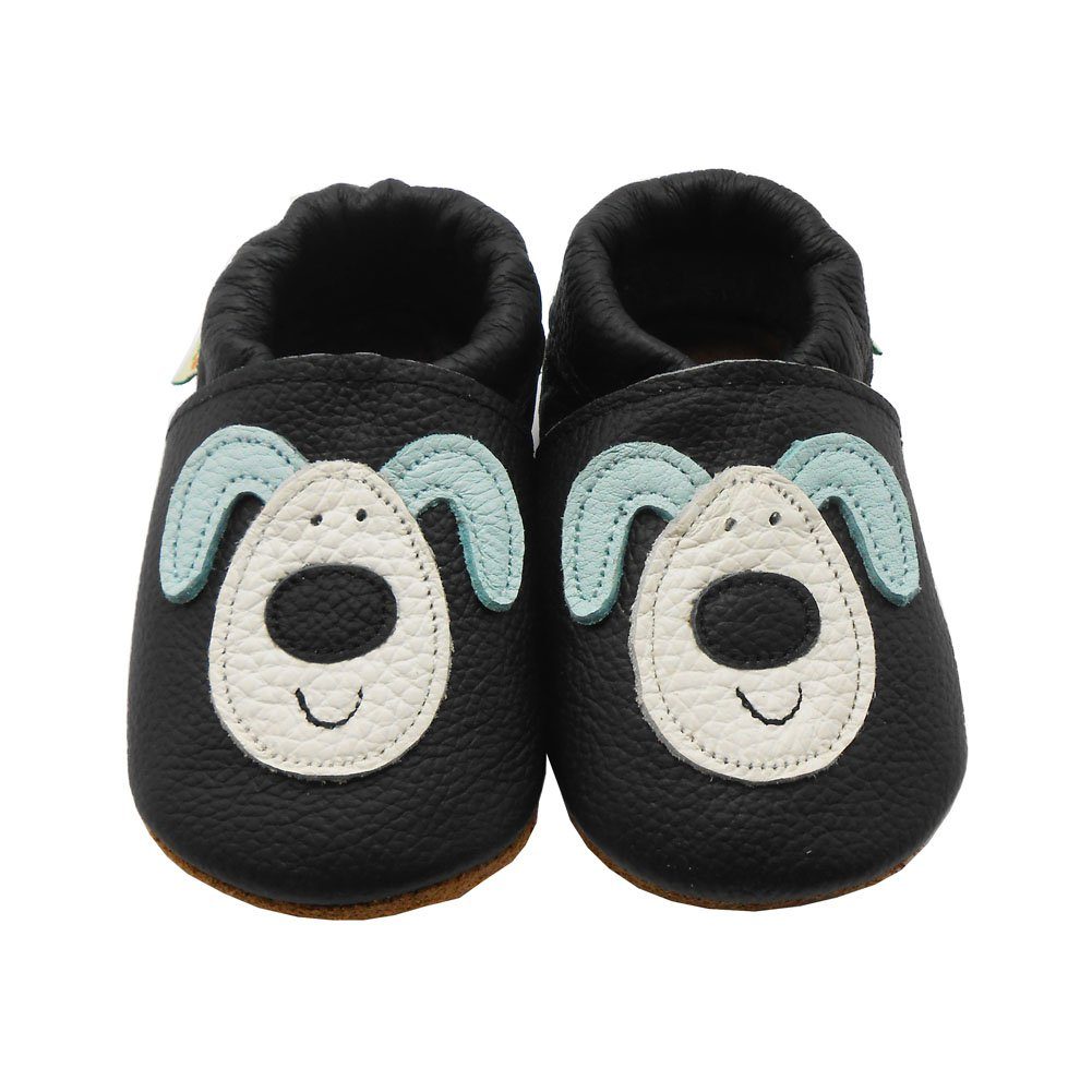Sayoyo Weiche Leder Lauflernschuhe Hausschuhe Lederpuschen Hund Schwarz Krabbelschuh (100% Leder)