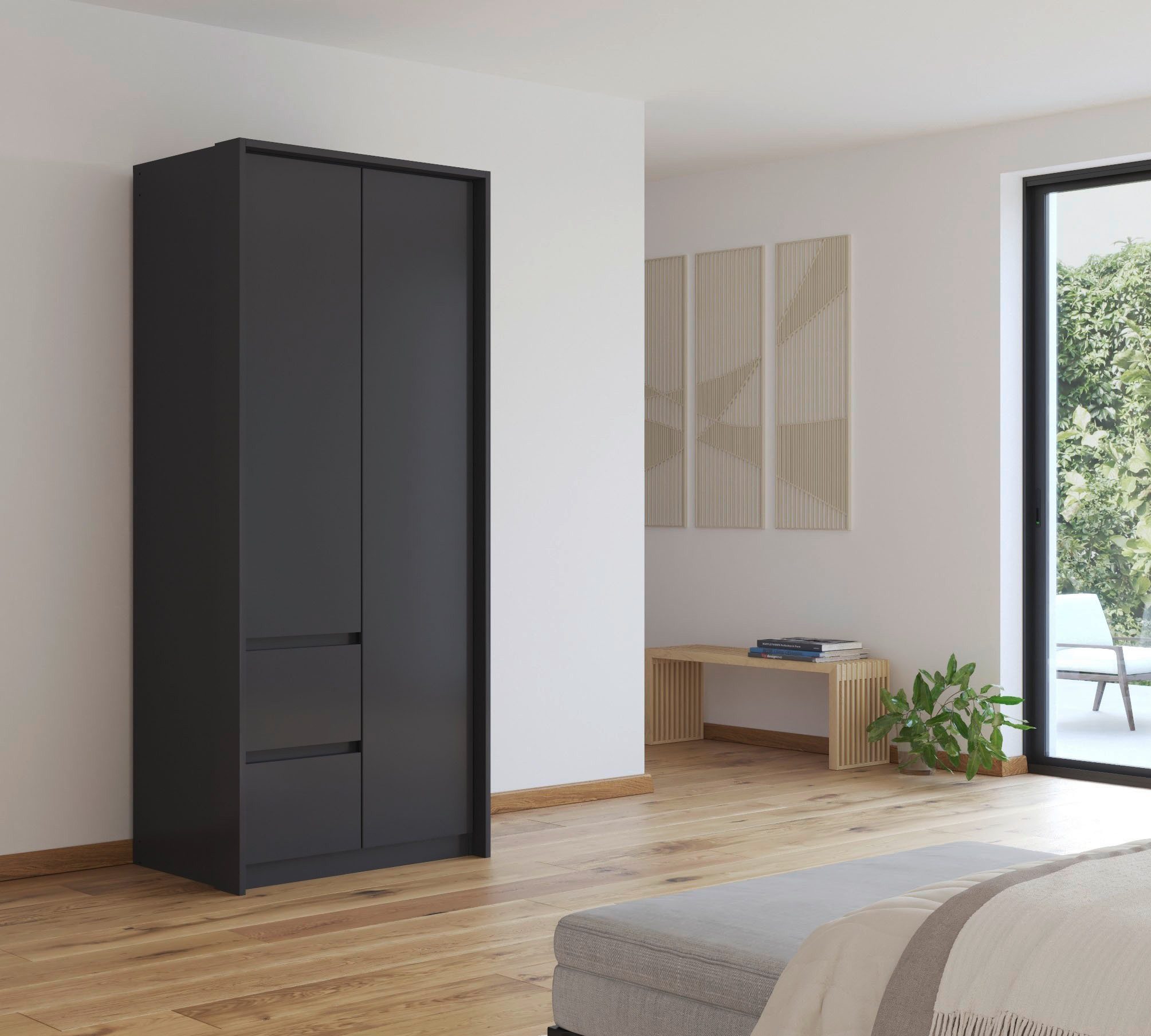 rauch Drehtürenschrank Mainz mit Passepartout optional mit Beleuchtung, Außentüren mit Push-to-Open Funktion