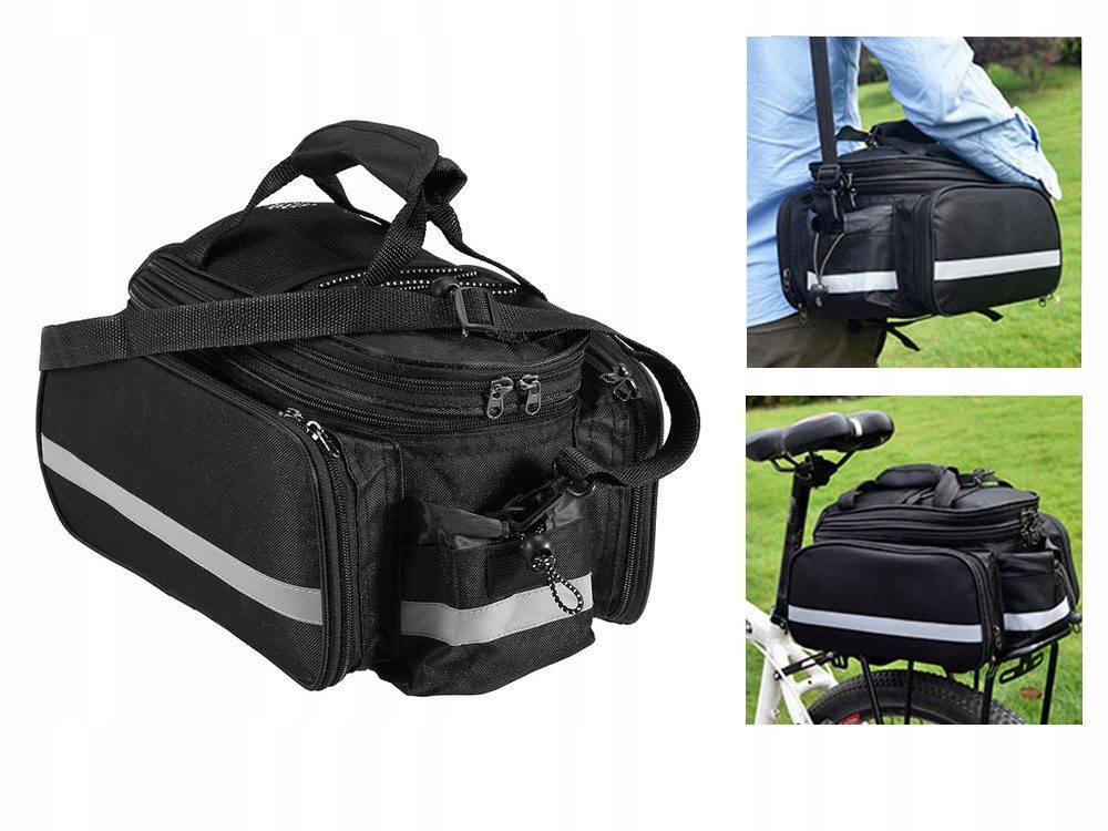 Verkgroup Gepäckträgertasche Großes Fahrradtaschen-Set mit 3 Fächern und Regenhülle (Multifunktionales Fahrradtaschen-Set für Gepäckträger, Fahrradtasche mit Regenhülle und Schultergurt, ideal für Touren), Reflektierend, erweiterbares Hauptfach, Regenhülle, Schultergurt