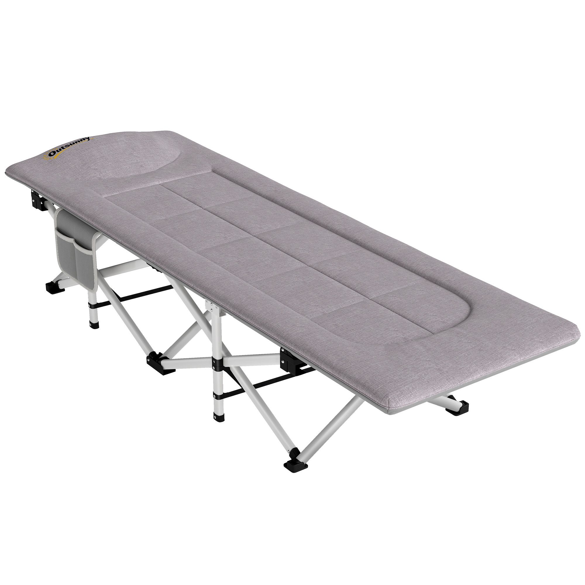 Outsunny Feldbett Faltbares, Aufbewahrungstasche, bis 200 kg belastbar, Oxford (Campingliege, 1-St., Campingbett) für Balkon, Campingplatz, grau