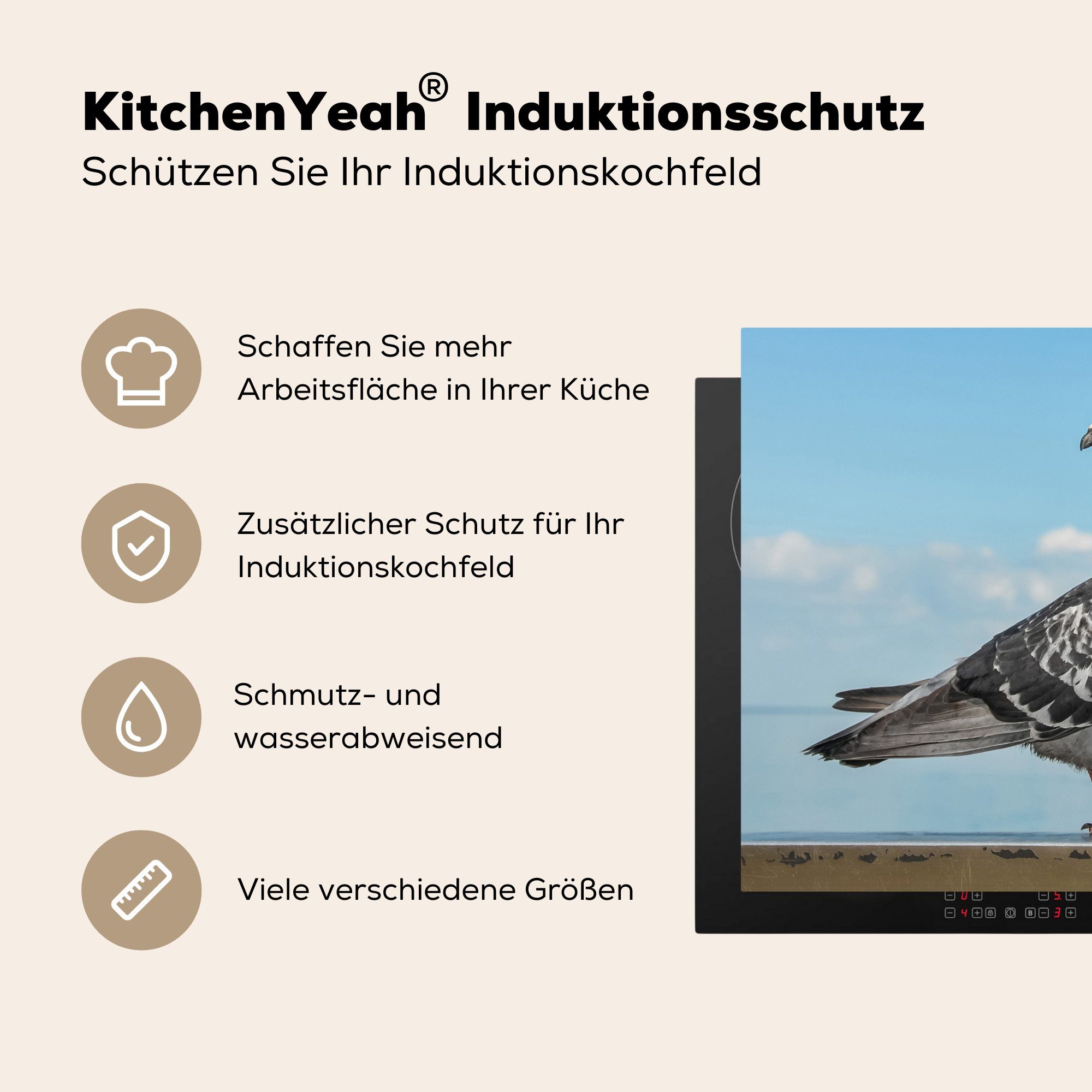 MuchoWow Herdblende-/Abdeckplatte küche für tlg), Arbeitsplatte 78x78 Vinyl, Vogel Blau, Ceranfeldabdeckung, - (1 Taube cm, 