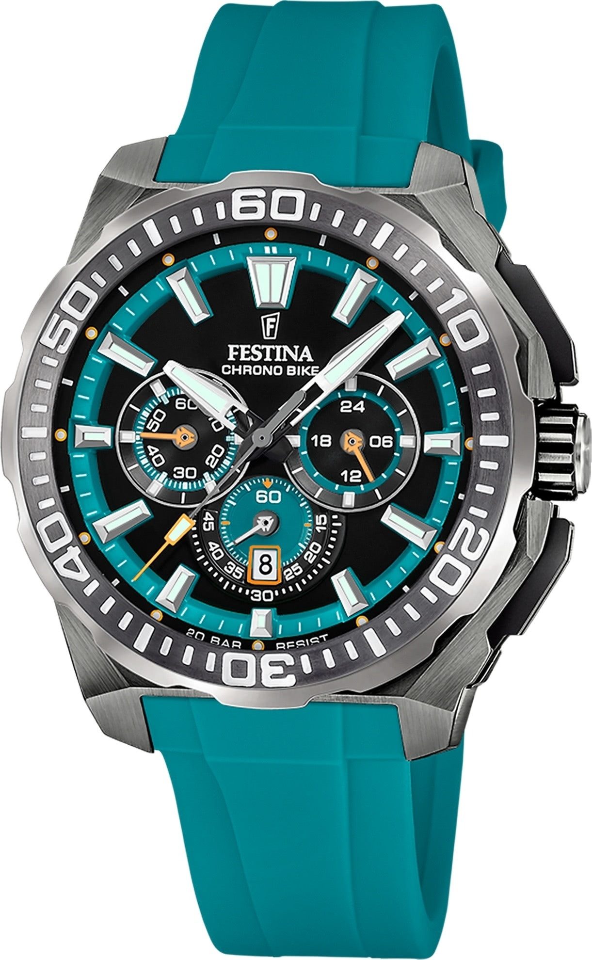 Festina Chronograph Festina Herrenuhr Chrono Bike Armbanduhr, (Chronograph), Herren Armbanduhr rund, Kautschukarmband türkis, Sportlich