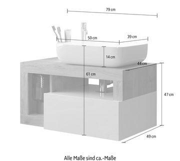 welltime Waschtisch Hamburg, 1 Schubkasten, Breite 79 cm, Soft-Close, inkl. Keramik-Aufsatzbecken