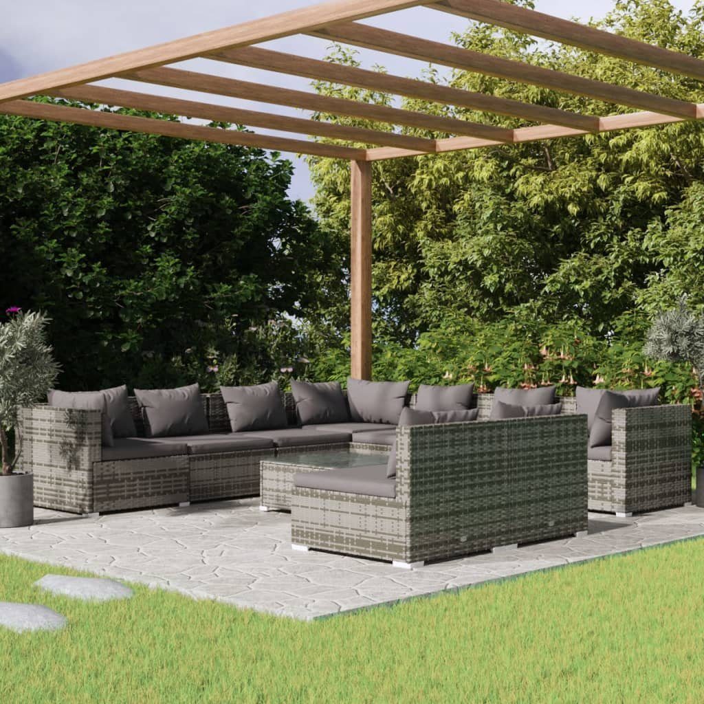 vidaXL GartenloungeSet »10tlg. GartenLoungeSet mit Kissen Grau Poly