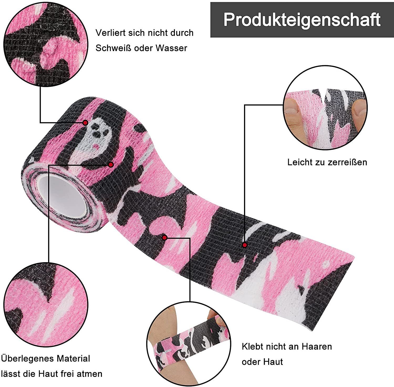 COOL-i ® Bandage 12 Rollen Camouflage Selbstklebender Bandage, Finger Handgelenk,Knie,Knöchel Verstauchungen &Schwellungen 5cm*4,5m