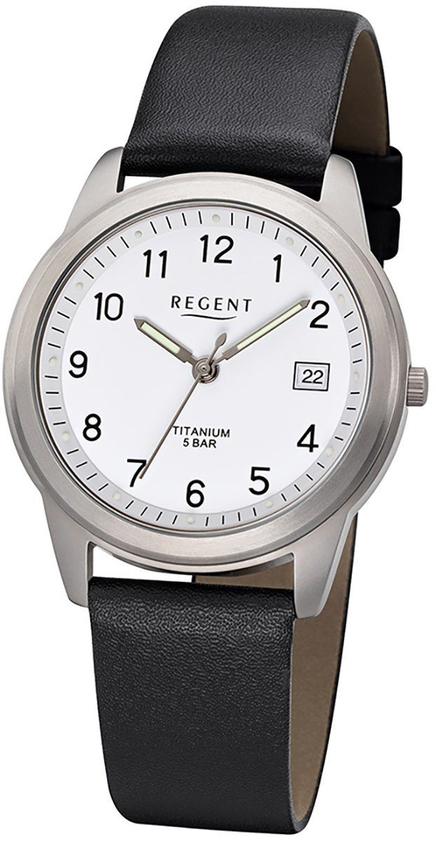 Regent Quarzuhr Regent Herren Uhr F-683 Leder Quarzwerk, Herren Armbanduhr rund, mittel (ca. 36mm), Lederarmband