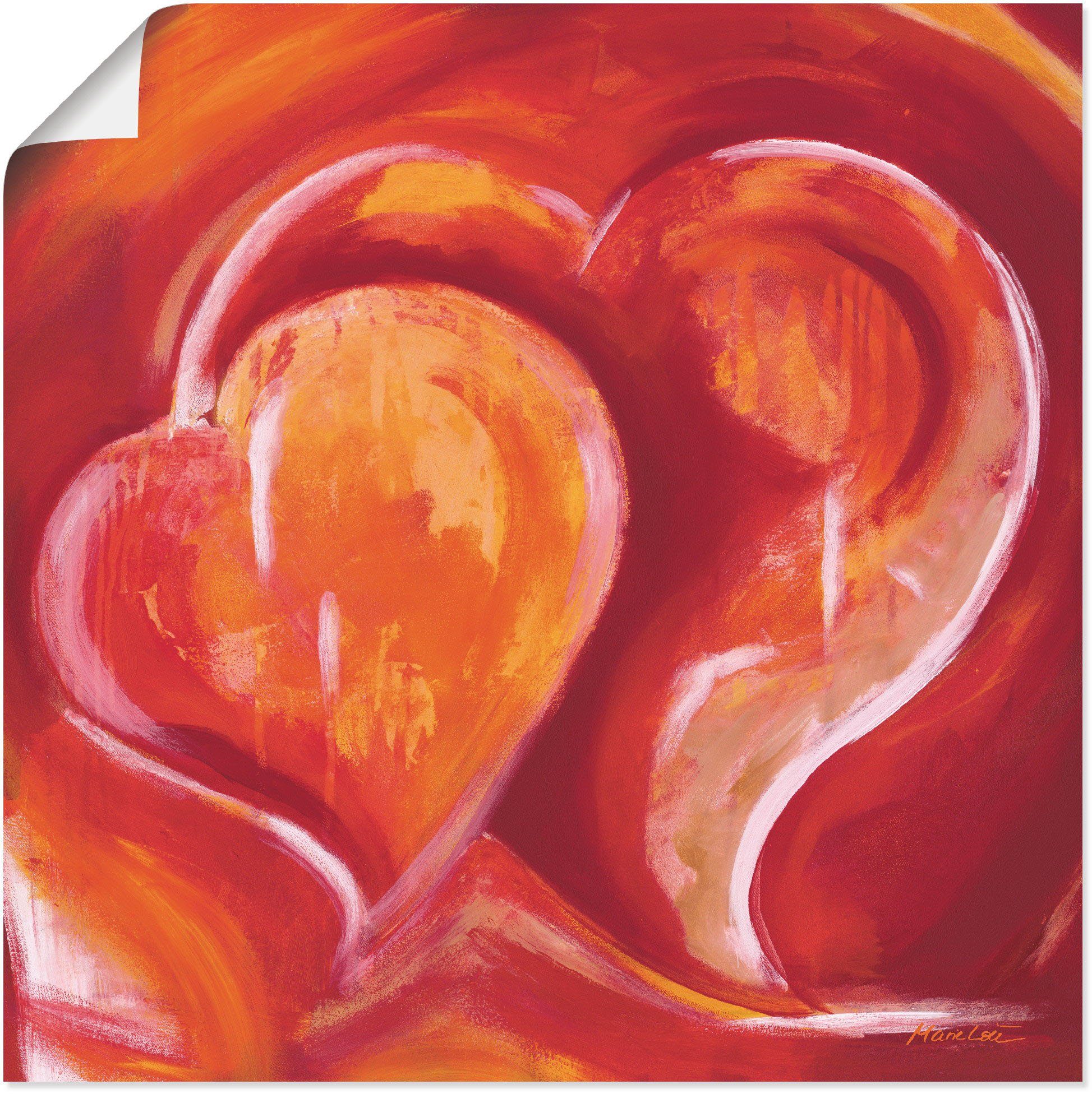 - St), Rot, Leinwandbild, Artland (1 Größen Wandaufkleber als Wandbild Poster Herzbilder Herzen Abstrakte oder in Alubild, versch.