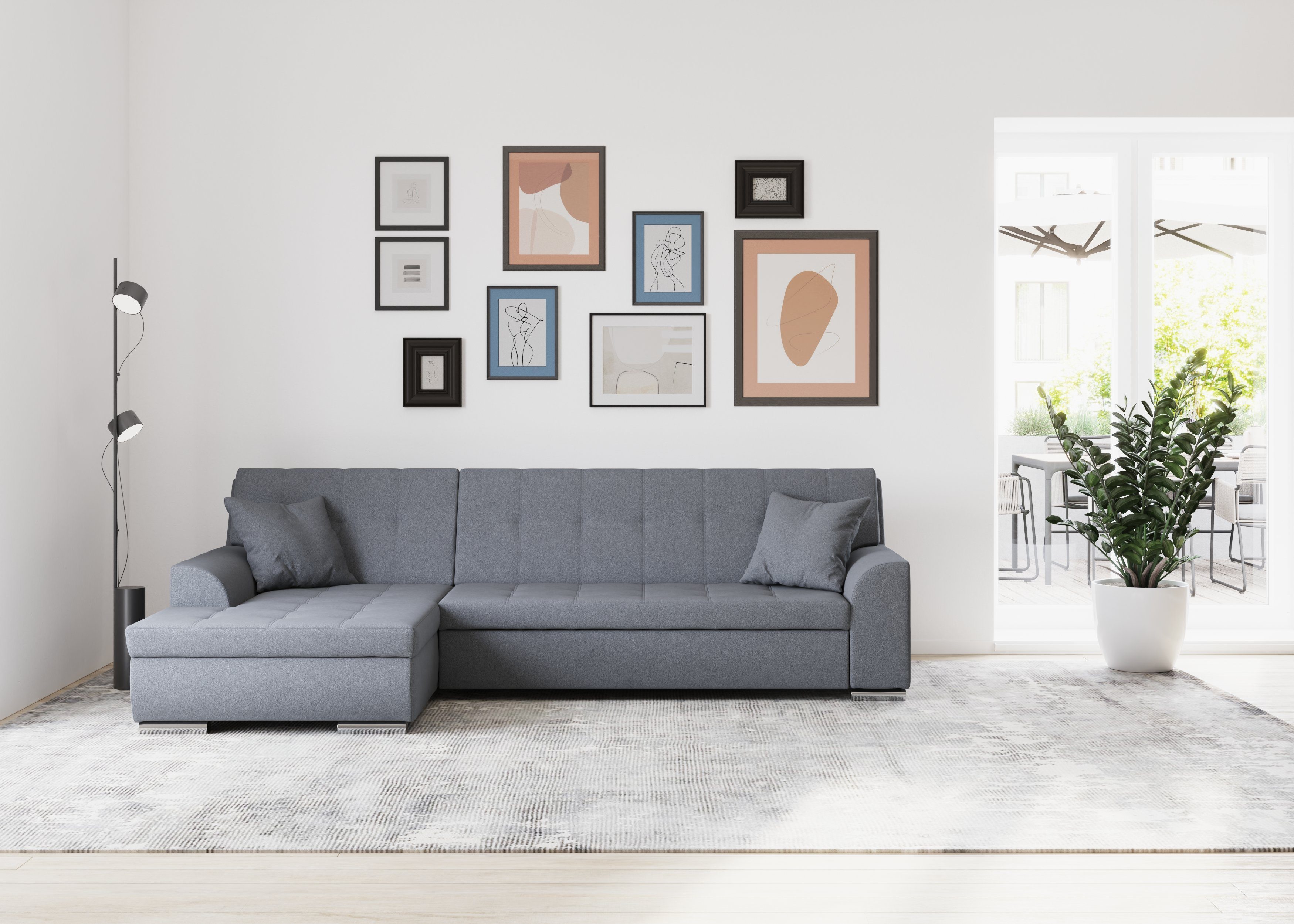 DOMO collection Ecksofa Treviso viele Bezüge, auch in Cord, L-Form, B/T/H: 267/80/83 cm, wahlw. mit Bettfunktion, inkl. Zierkissen, Unser Dauertiefpreis