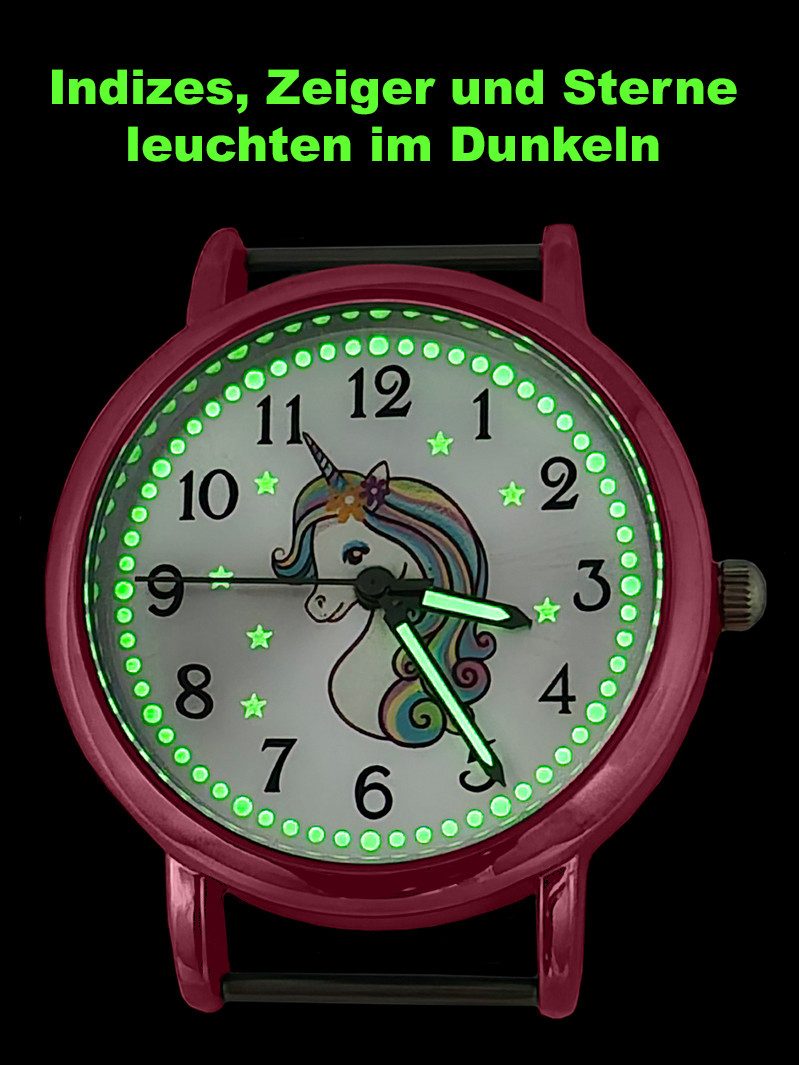 Brecjon Quarzuhr Armbanduhr Mädchen Einhorn Kunststoff Klettarmband nachhaltig, Ideal als Geschenk zur Einschulung für Lernstarter im Set oder einzeln