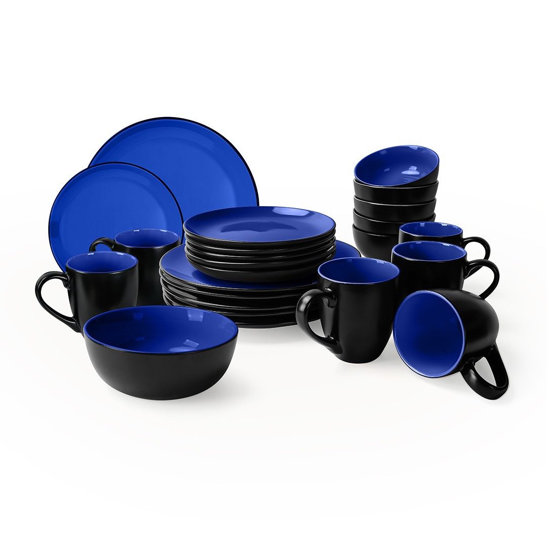 MiaMio Tafelservice Tafelservice 24tlg Geschirrset 6 Personen Kombiservice Keramik - Blau (24-tlg), 6 Personen, Keramik