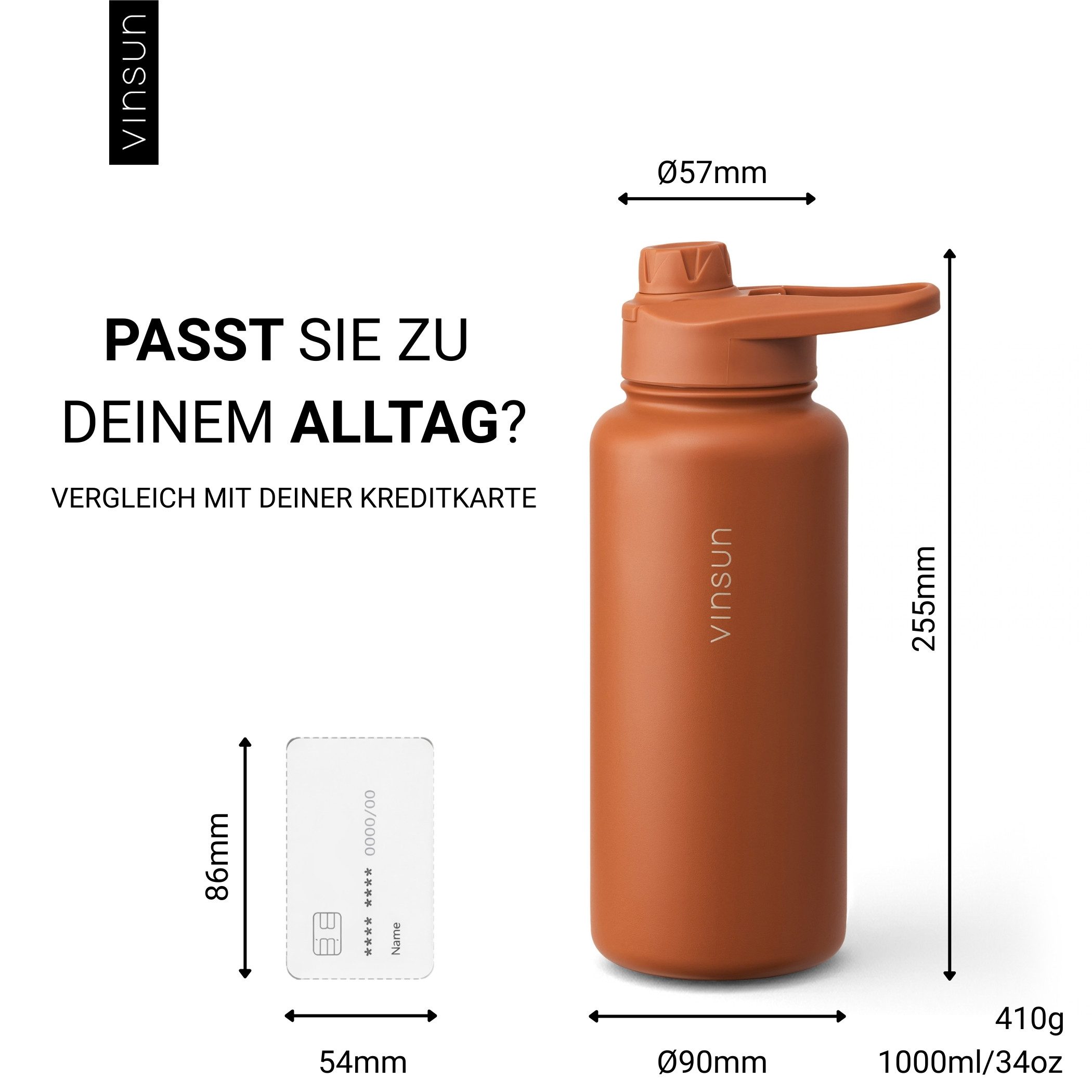 Vinsun Isolierflasche Edelstahl Trinkflasche 1L Strohhalm - 2 Deckel Thermoflasche BPA frei, Doppelwandig isoliert, auslaufsicher, bruchsicher, Geruchsneutral – Bild 5 von 5