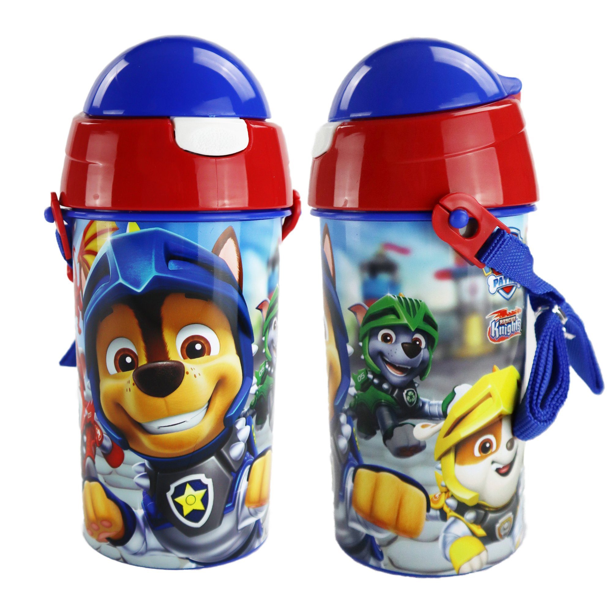 PAW PATROL Trinkflasche Paw Patrol Kinder Wasserflasche, Flasche mit integriertem Trinkhalm Tragegurt 500 ml Chase Rubble