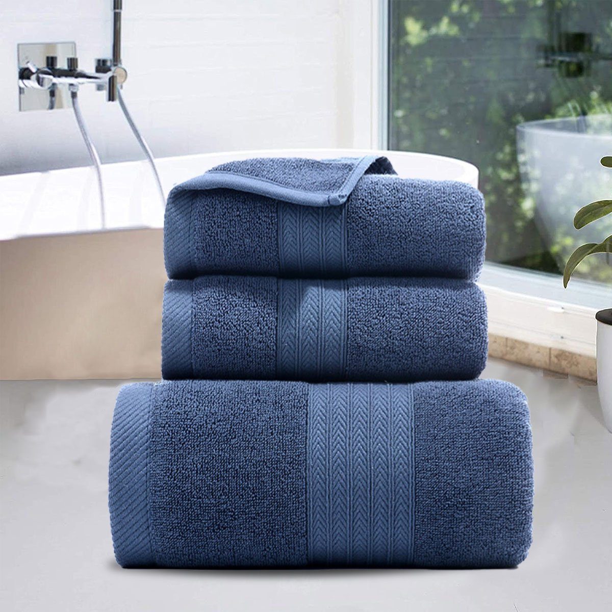 Hause Jormftte weich,für Handtuch zu und Set-2xHandtuch,1xBadetuch,saugfähig Blau Set Handtücher