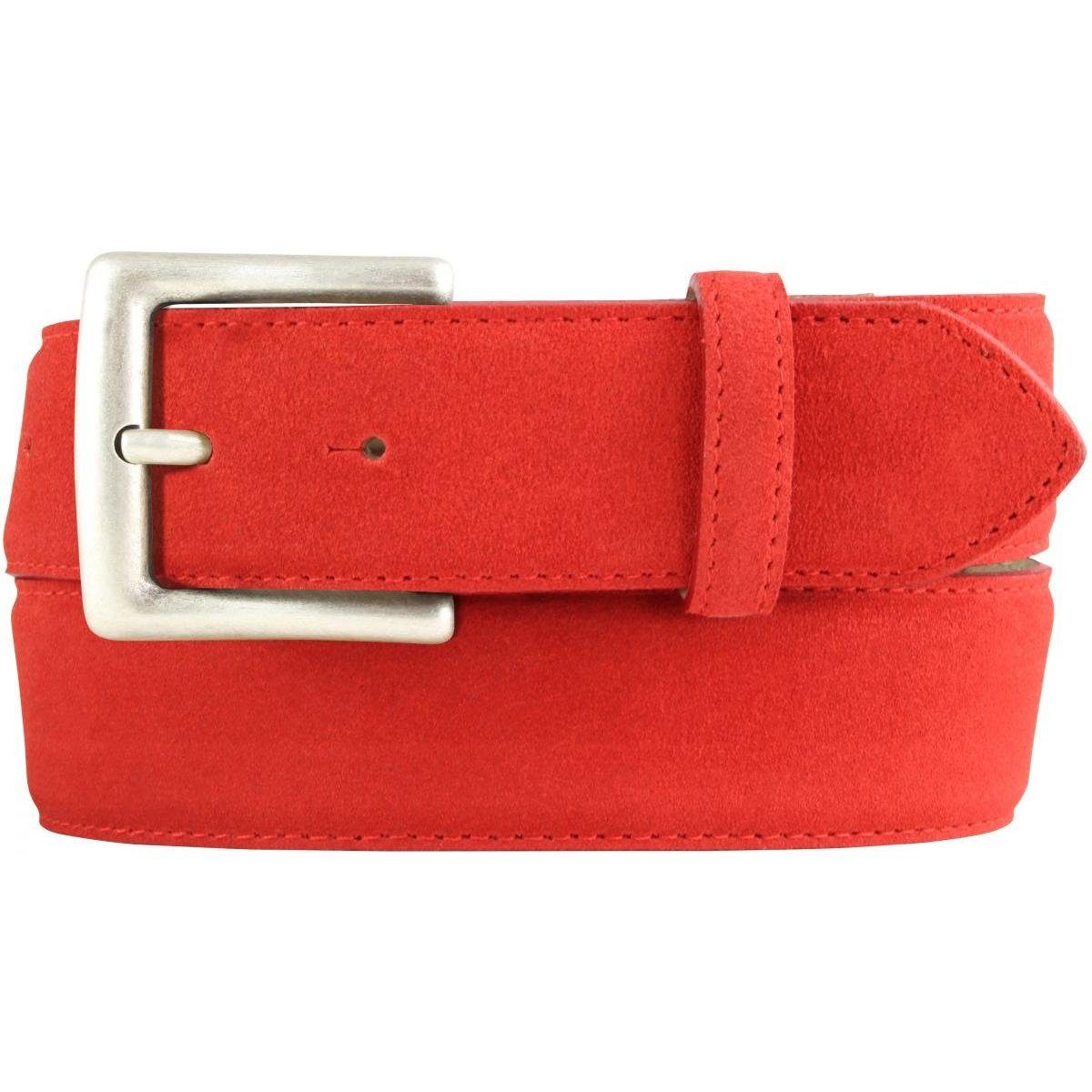 BELTINGER Ledergürtel 4 Veloursleder Rot, Gürtelschnalle mit Velour- Altsilber cm altsilberner - Gürtel aus