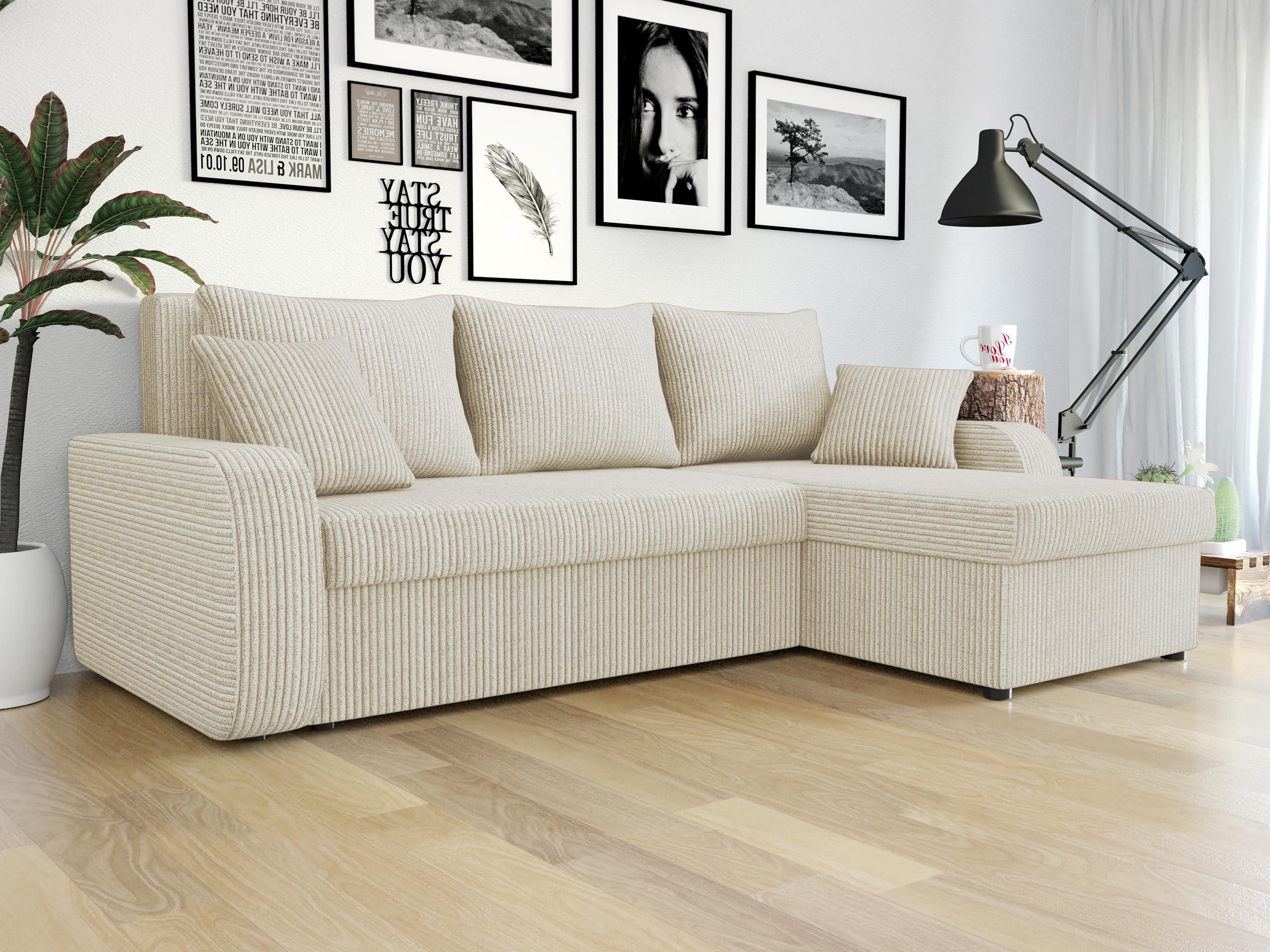 MIRJAN24 Ecksofa Kris Cord, mit Schlaffunktion und zwei Bettkasten, L-Form mit Kissen-Set, L: 238 cm