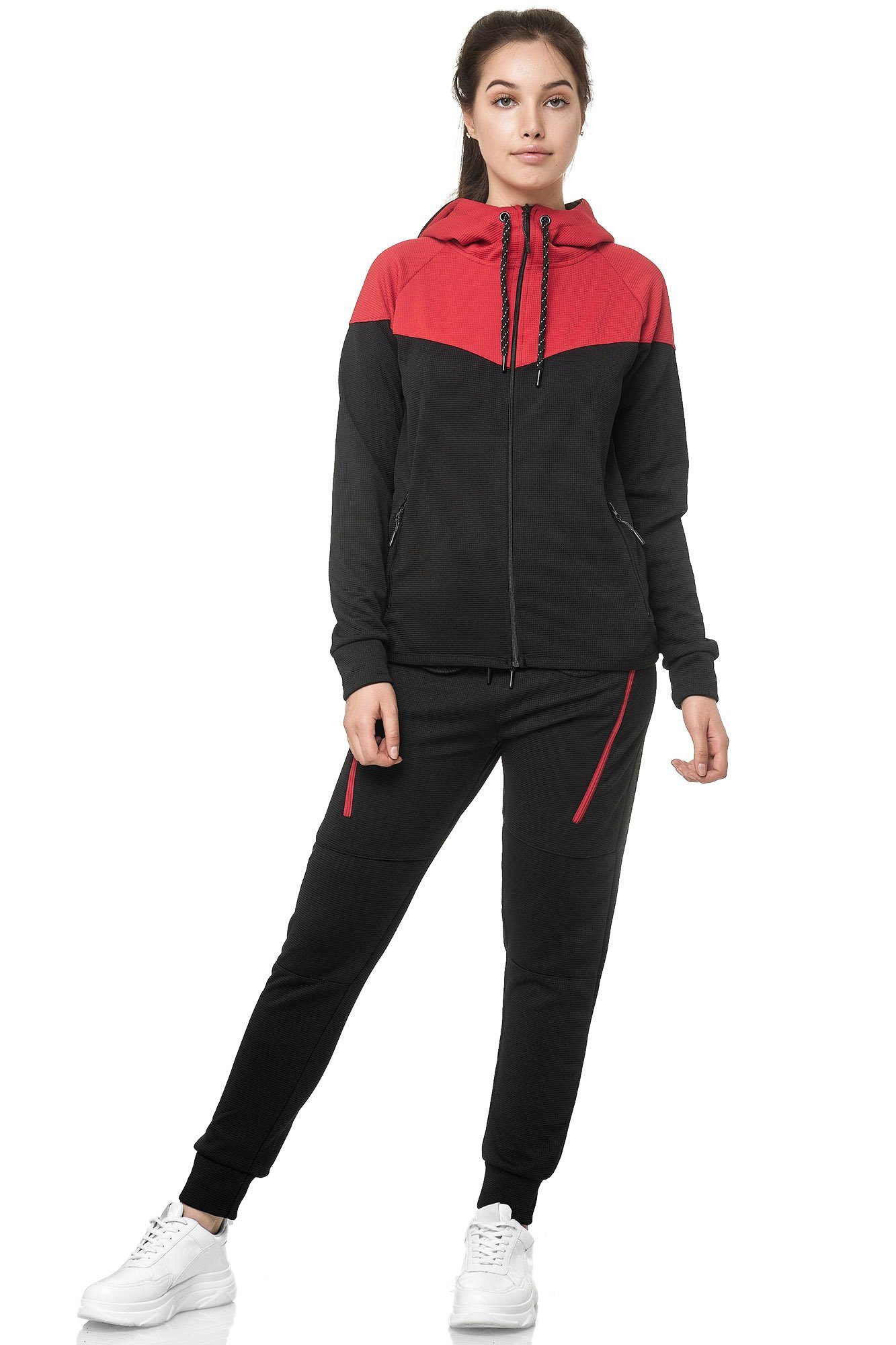 L.gonline Freizeitanzug Damen Jogginganzug, Freizeitanzug 984 (Kapuzenjacke mit Reißverschluss, Hose, 2-tlg), Fitness Freizeit Casual