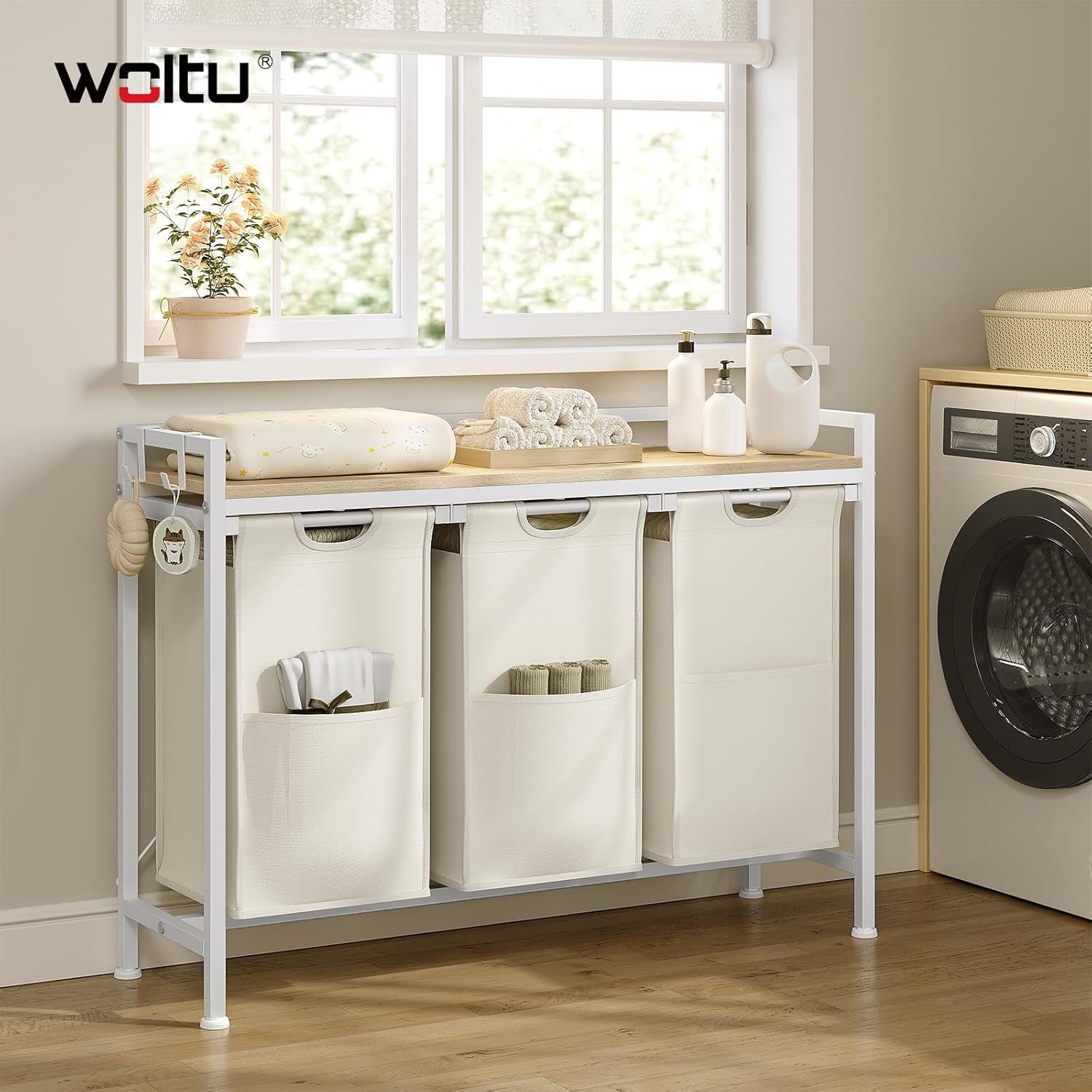 Woltu Wäschekorb, mit Ablage, 3 Fächer, günstig online kaufen