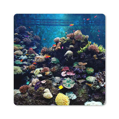 MuchoWow Gaming Mauspad Aquarium mit tropischen Fischen und Korallen (1-St), Gaming, Rutschfester Unterseite, Mausunterlage, 60x60 cm, XXL, Großes