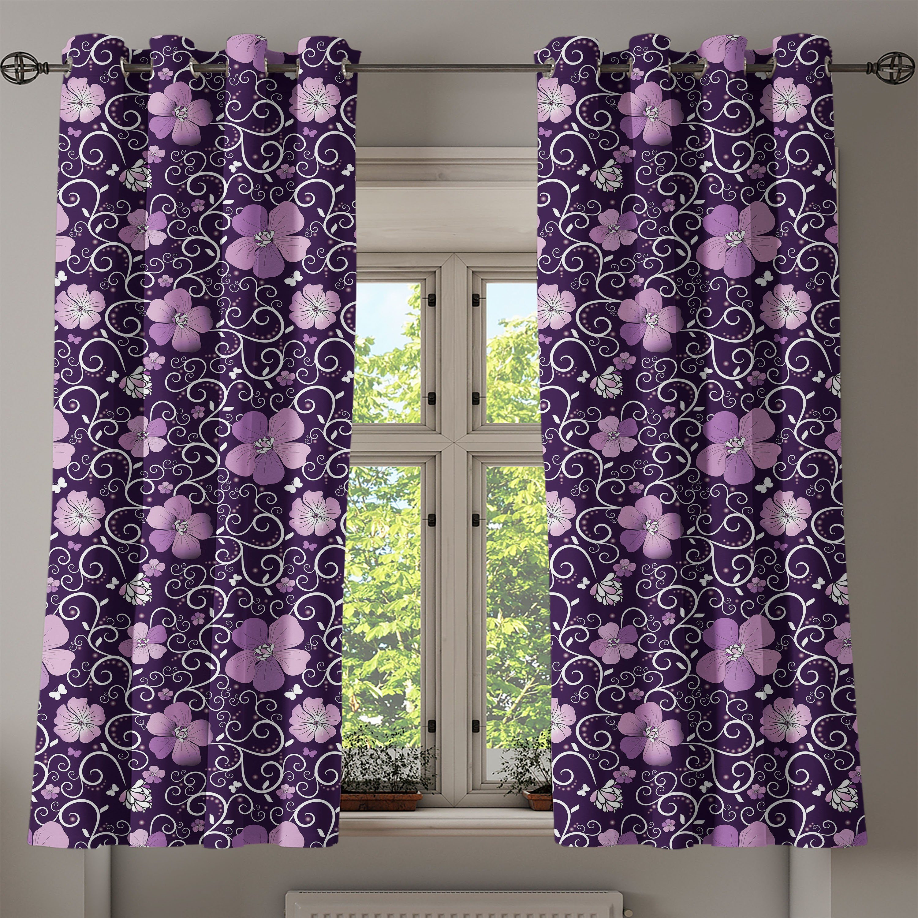 Gardine für Schlafzimmer 2-Panel-Fenstervorhänge Wohnzimmer, Blumen-Patterned Abakuhaus, Blumen Dekorative Entwurf