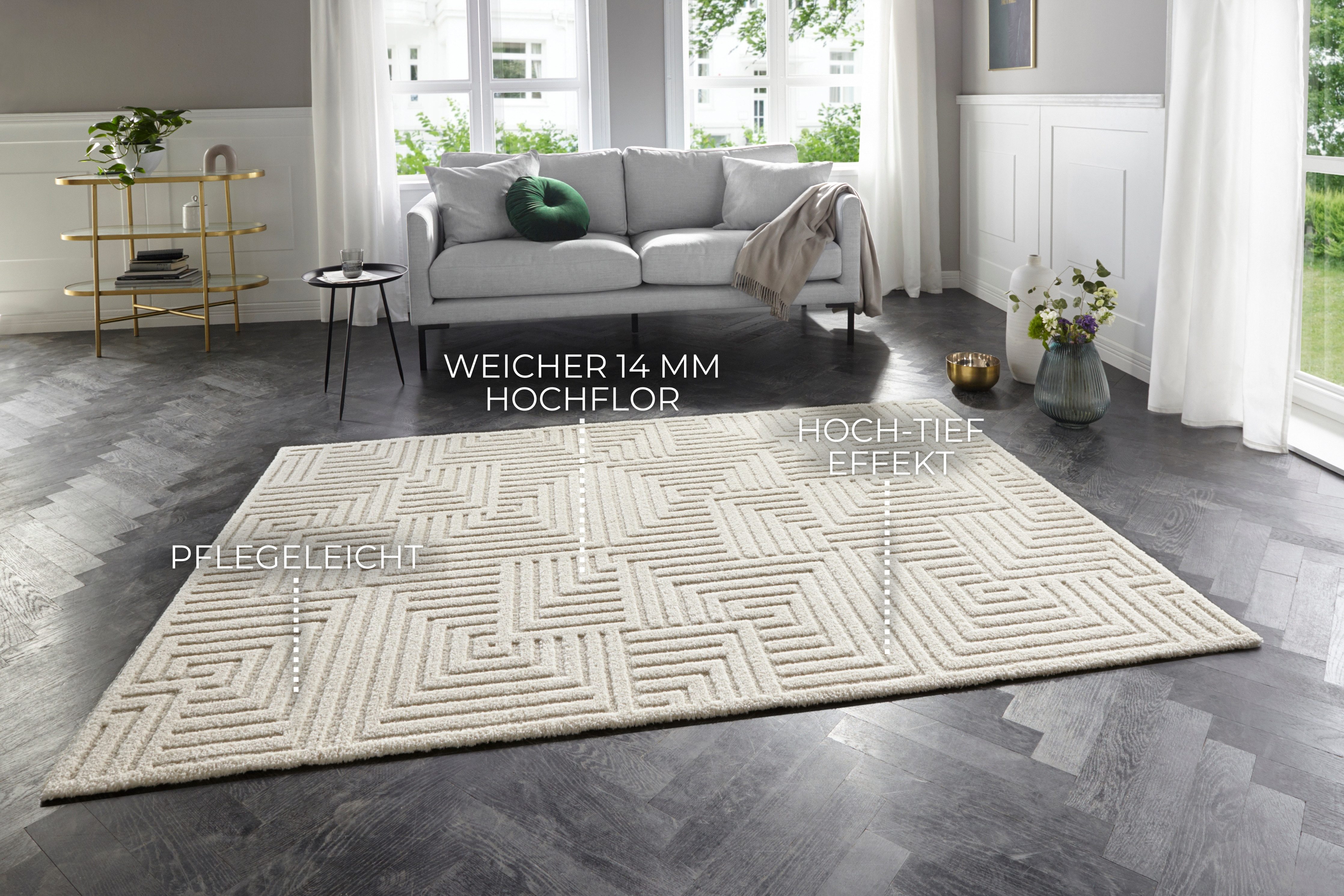 ELLE DECORATION Designteppich Manipu, rechteckig, Höhe: 14 mm, Flauschiger Kurzflor, Hoch Tief Effekt, Modern, Weich, Wohnzimmer