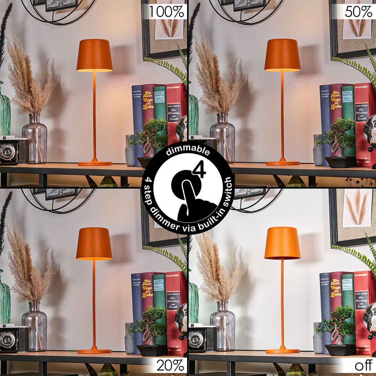 hofstein Tischleuchte Tischlampe dimmbar aus Metall/Kunststoff in Orange/Weiß, ohne Leuchtmittel, Tischlampe innen/außen, USB-C Anschluß, Akku, An-/Ausschalter, IP44