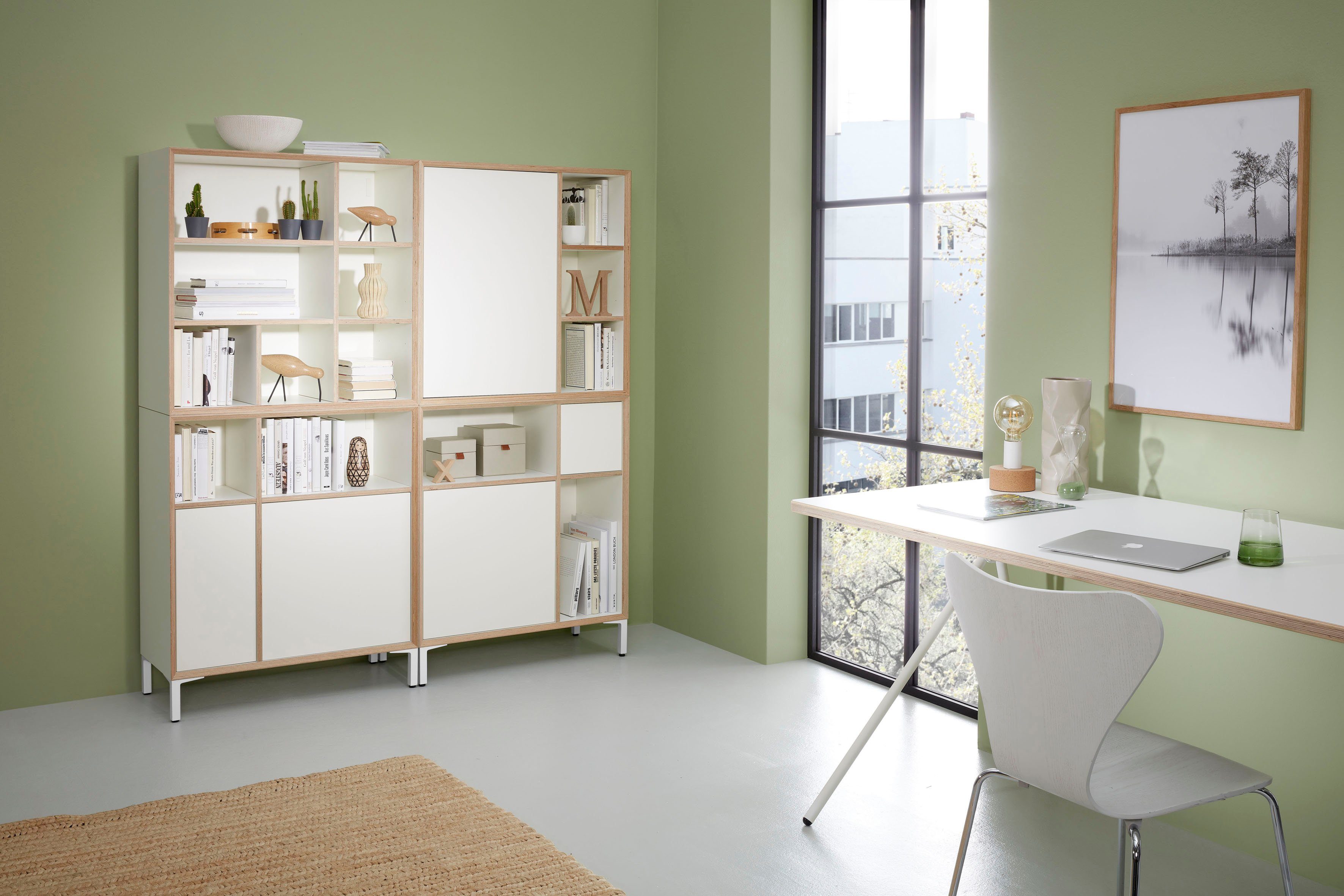 4), (Set, VERTIKO zu passend PLY, Möbelfuß weiß Müller LIVING SMALL PLY VERTIKO Regalelementen den