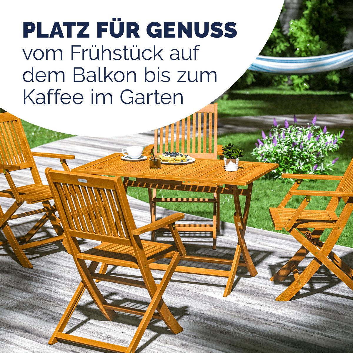 Casaria Garten-Essgruppe, Holz Klappbar inkl. Auflagen 4 Personen Teak Akazie Wetterfest