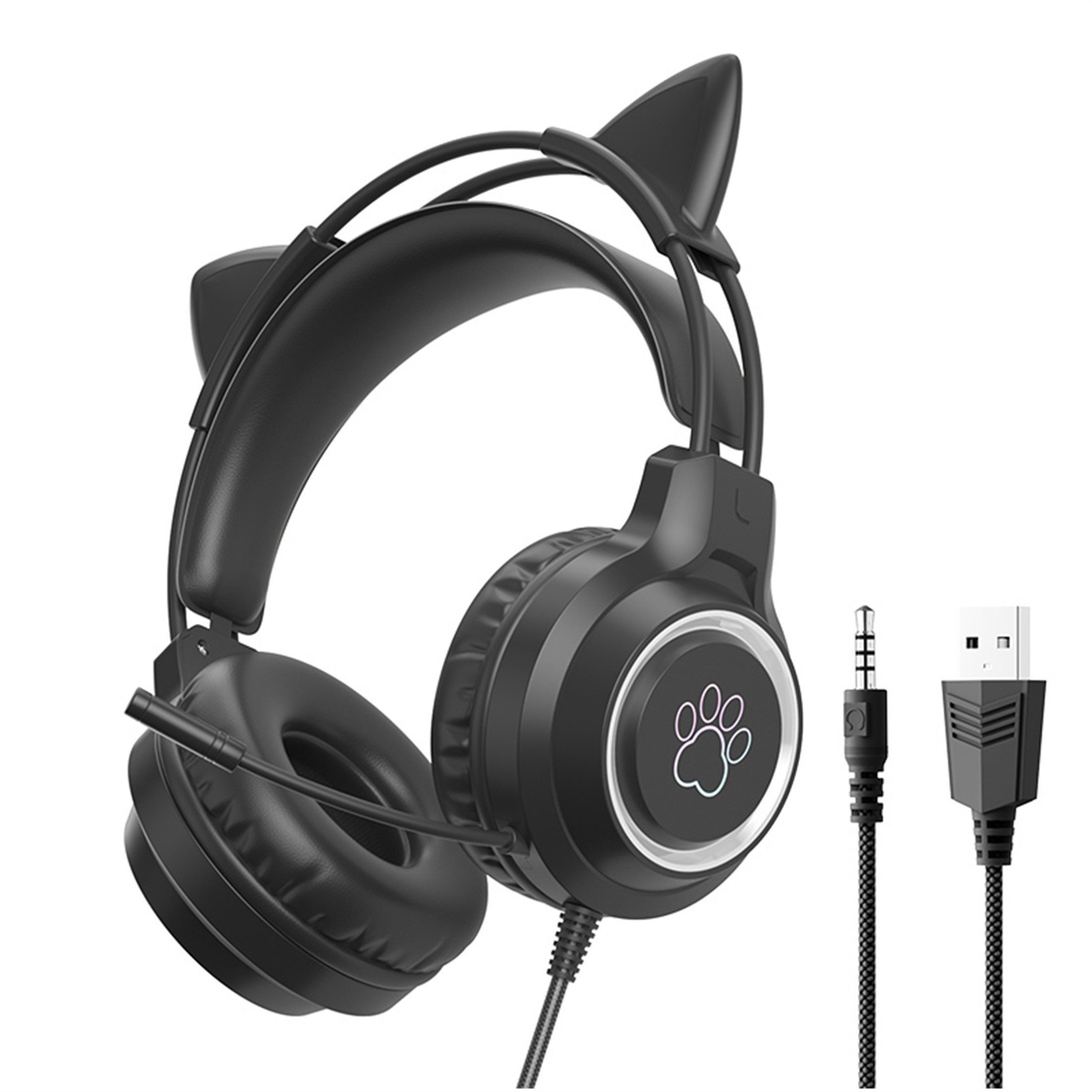 KINSI Katzenohren Gaming Headset mit RGB LED - 360° Mikrofon Gaming-Headset (Active Noise Cancelling)
